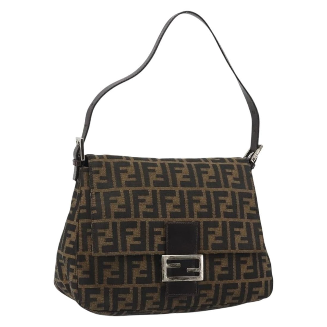 Fendi Mamma Baguette Shoulder Bag Zucca Canvas Black Brown: Fendi Mamma Baguette Shoulder Bag Zucca Canvas Black Brown FENDI Mamma Baguette shoulder bag in Zucca canvas with a black and brown exterior. Made in Italy, this women's bag comes with a dust bag and 