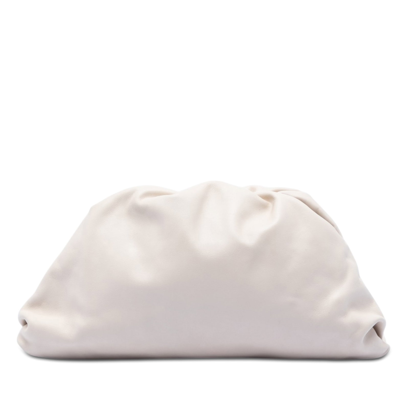 Bottega Veneta Lambskin Leather Magnetic Clutch: Bottega Veneta Lambskin Leather Magnetic Clutch This Bottega Veneta 'The Pouch' bag is crafted from white lambskin leather and features a distinctive gathered design with a magnetic closure. Made in I