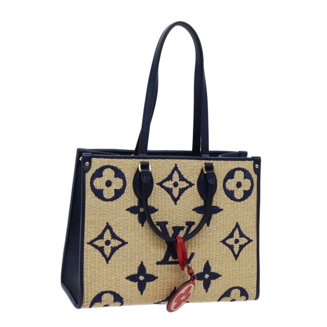 Louis Vuitton M57723 On The Go MM Beige Monogram 2 Way Tote: Louis Vuitton M57723 On The Go MM Beige Monogram 2 Way Tote Louis Vuitton OnTheGo MM 2-way tote bag in beige Monogram raffia with Monogram canvas trim. Made in France, this women's tote features dual 