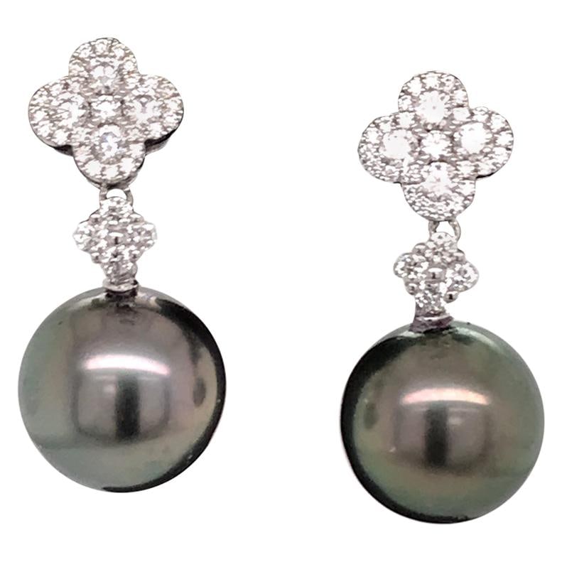 Harbor Diamonds 18K White Gold Diamond Cluster Tahitian Pearl Earrings 0.77 Carat (1 of 11)