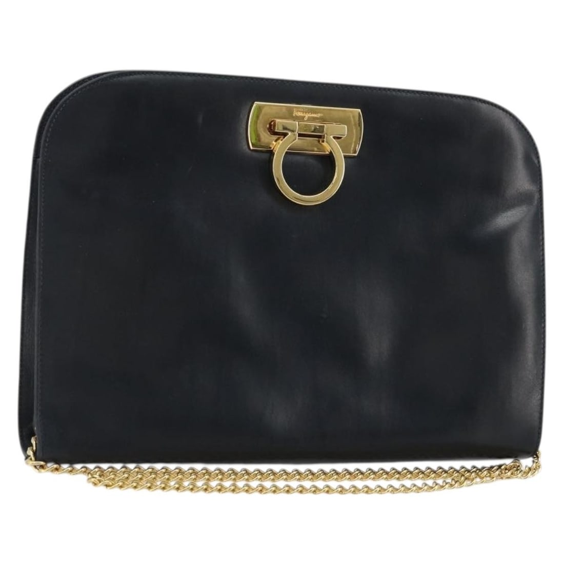 Salvatore Ferragamo Gancini Chain Leather Shoulder Bag Navy Gold: Salvatore Ferragamo Gancini Chain Leather Shoulder Bag Navy Gold Salvatore Ferragamo Gancini chain shoulder bag in navy leather with gold-tone accents. Made in Italy, this women's shoulder bag feature