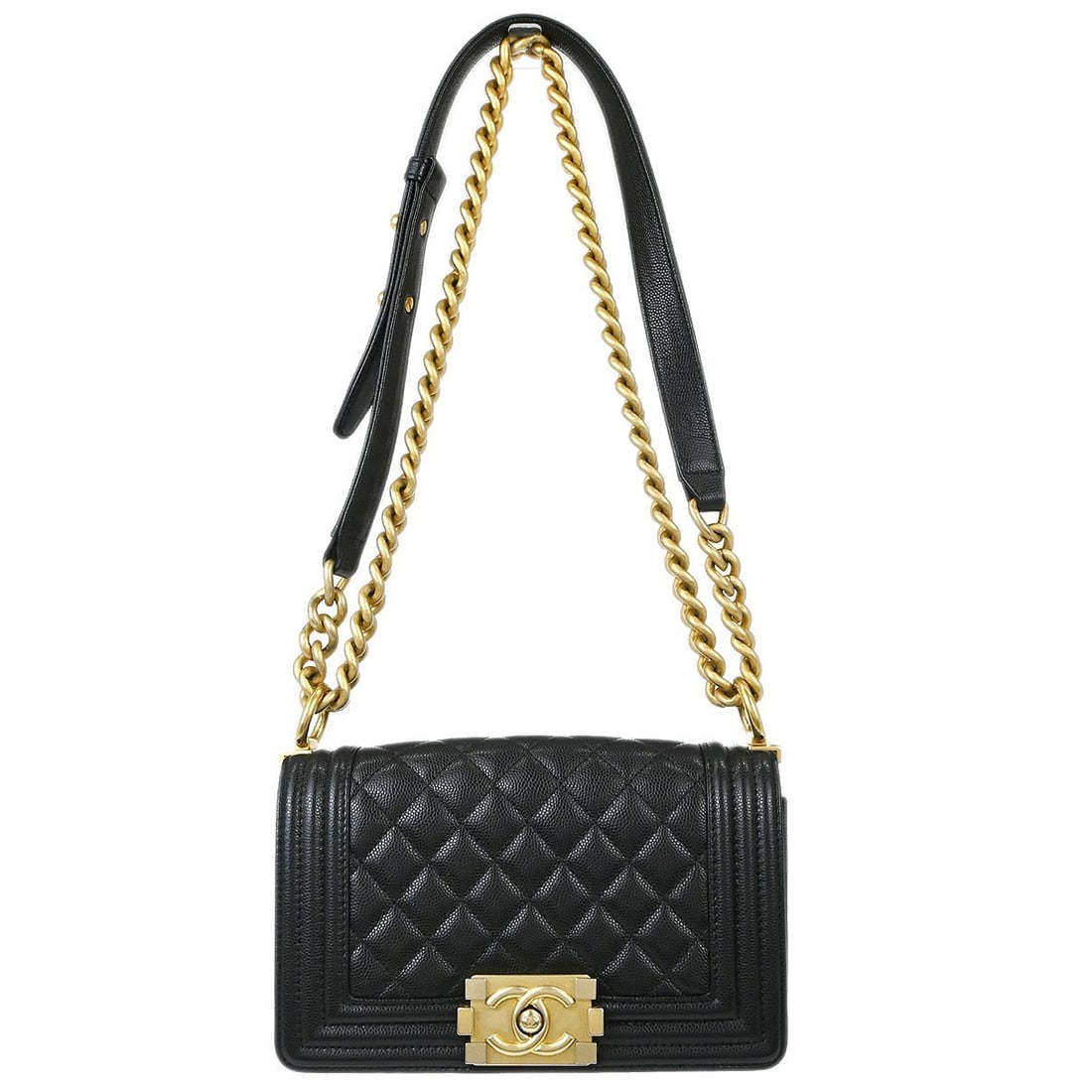 CHANEL Boy Chanel Mini Black Leather Shoulder Bag Chain Strap (1 of 15)