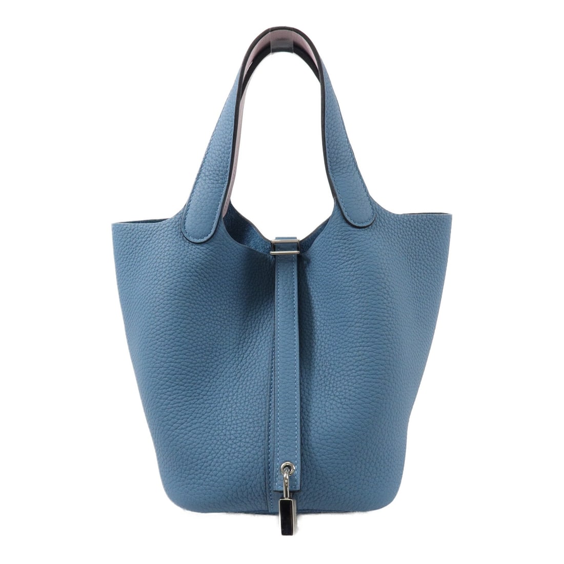 Hermes Picotin Lock PM Taurillon Clemence Leather Tote Bleu Jean PHW: Hermes Picotin Lock PM Taurillon Clemence Leather Tote Bleu Jean PHW Hermes Picotin Lock PM tote bag in Taurillon Clemence leather, presented in Bleu Jean. The bag is identified as PHW and comes with 