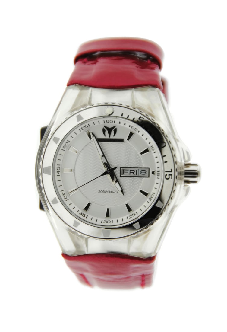TechnoMarine Cruise Quartz Wristwatch Stainless Steel Red Leather (1 of 2)