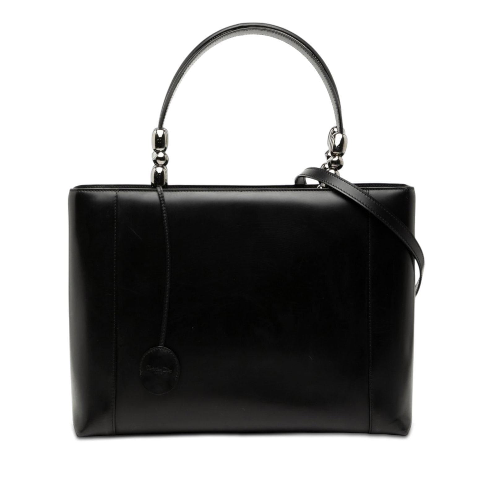 Dior Malice Pearl Patent Leather Satchel Bag Black: Dior Malice Pearl Patent Leather Satchel Bag Black Dior Malice Pearl satchel in black leather with a patent leather body, flat leather handles, and a detachable flat leather shoulder strap. It feature