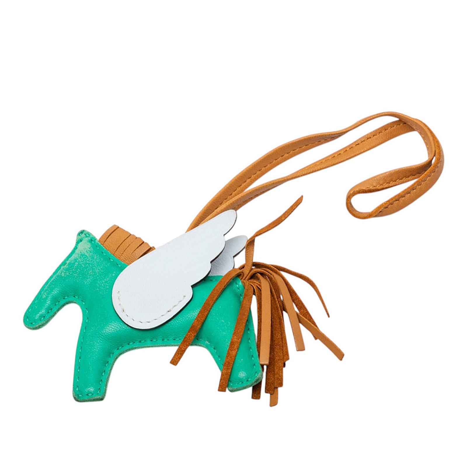 Hermes Rodeo Pegase PM leather bag charm: Hermes Rodeo Pegase PM leather bag charm This Hermes Milo Lambskin and Swift Grigri Rodeo Pegase Bag Charm PM is crafted from luxurious Milo lambskin and Swift leather in a combination of Menthe, Sesa