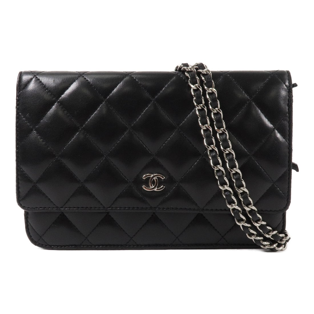 CHANEL AP0250 WOC Shoulder Bag Black Lambskin CC SHW: CHANEL AP0250 WOC Shoulder Bag Black Lambskin CC SHW CHANEL Wallet on Chain shoulder bag in black lambskin leather with CC hardware. This women's bag features a compact WOC silhouette with a magnetic 