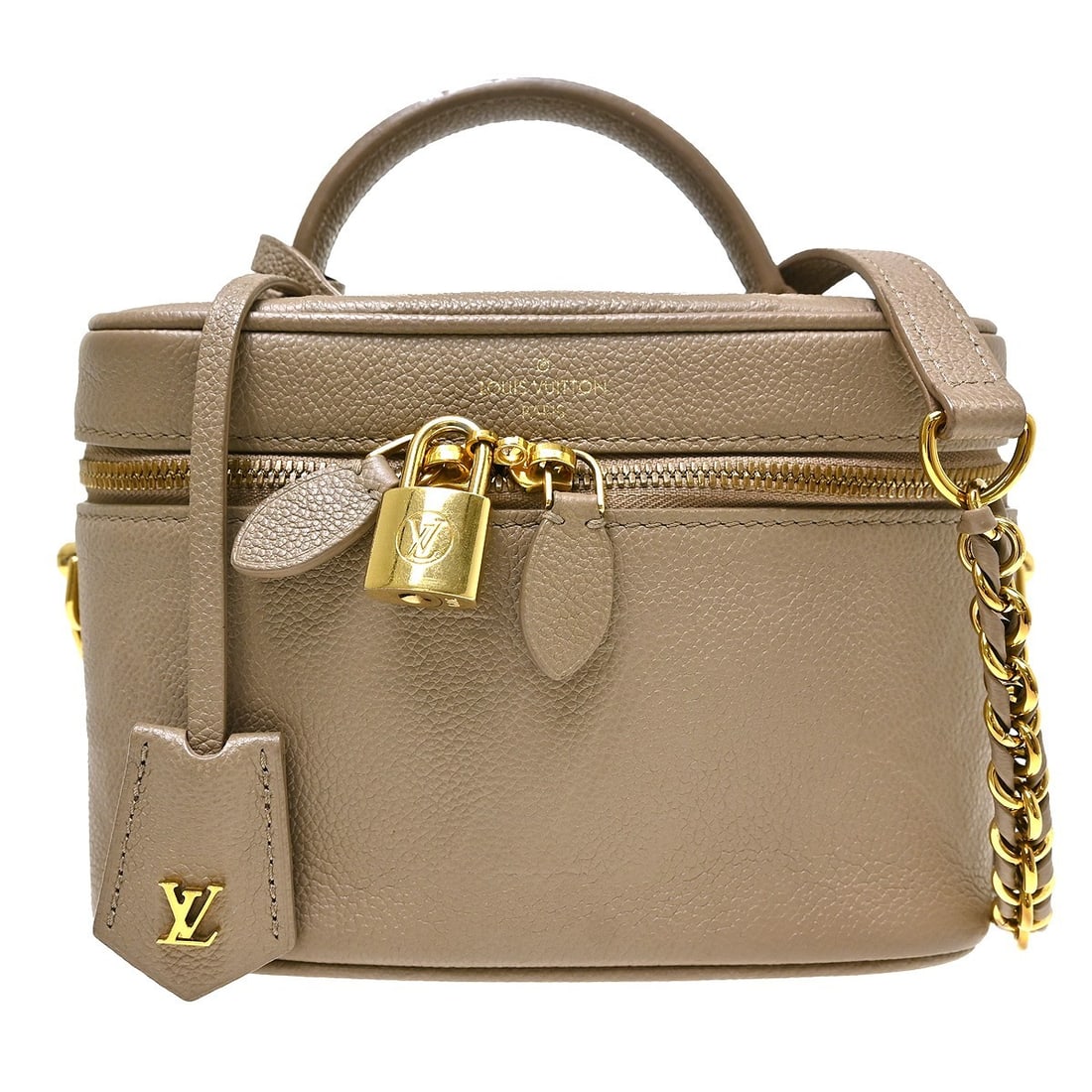 Louis Vuitton Vanity Beige Leather Bag Monogram Empreinte: Louis Vuitton Vanity Beige Leather Bag Monogram Empreinte Louis Vuitton Vanity bag in beige Monogram Empreinte Giant leather. This item shows very good overall condition with light wear to the exterio