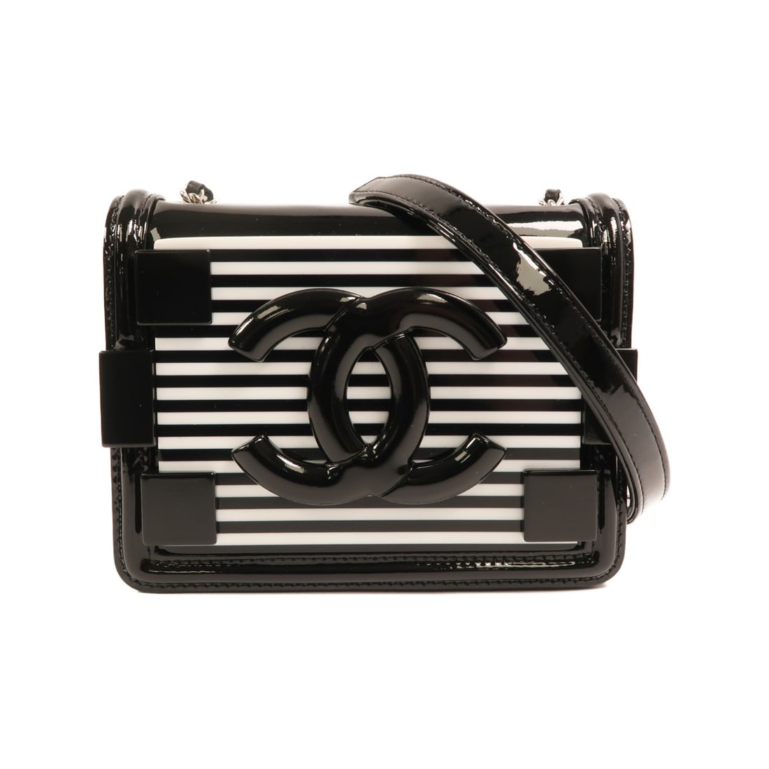 CHANEL Boy Brick Shoulder Bag Patent Leather Black White SHW (1 of 16)