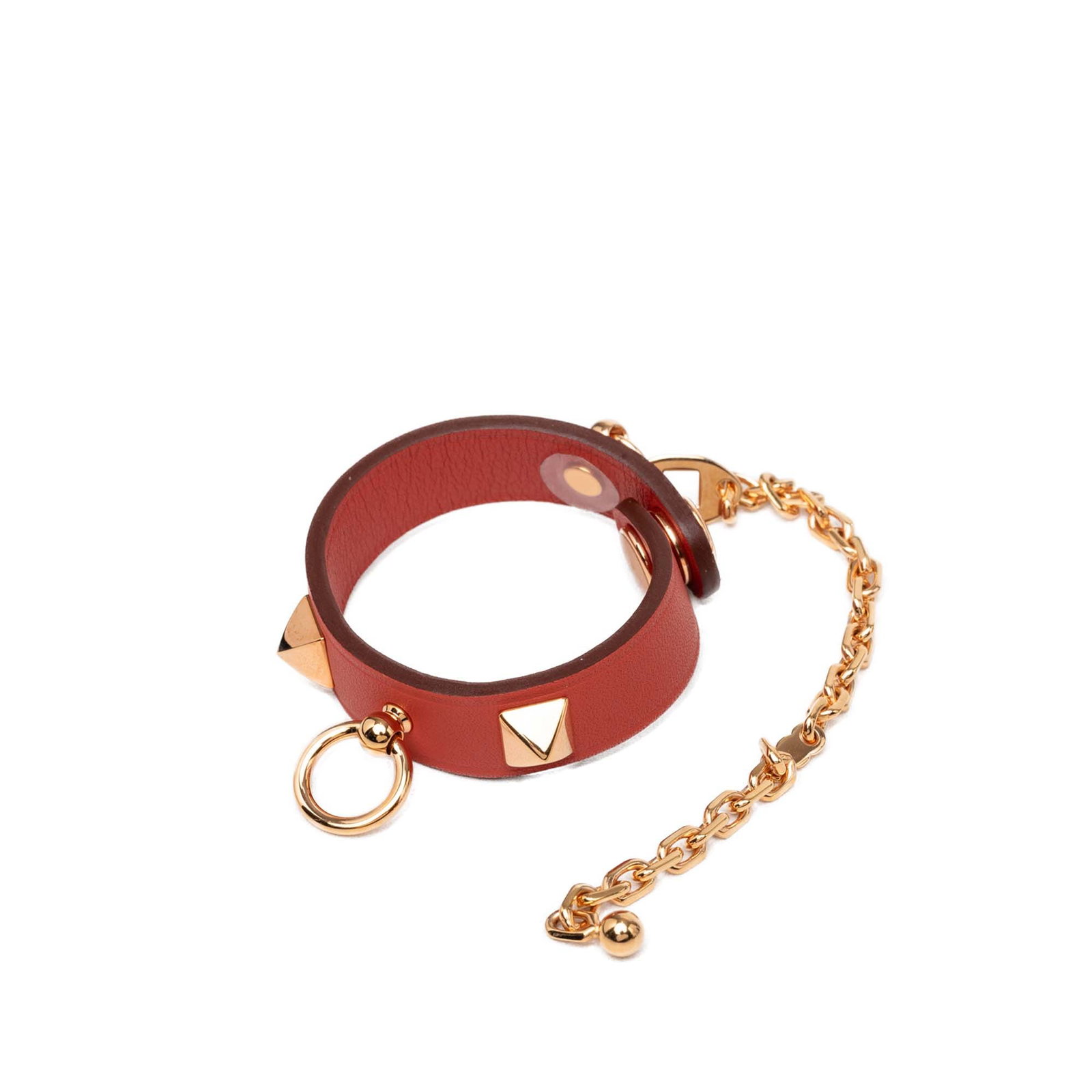 Hermes Swift Rivale Leather Glove Clip Keychain Red: Hermes Swift Rivale Leather Glove Clip Keychain Red Hermes Swift Rivale Glove Clip keychain in red leather with gold tone metal and stud details. It features a toggle closure and is made in France. Co
