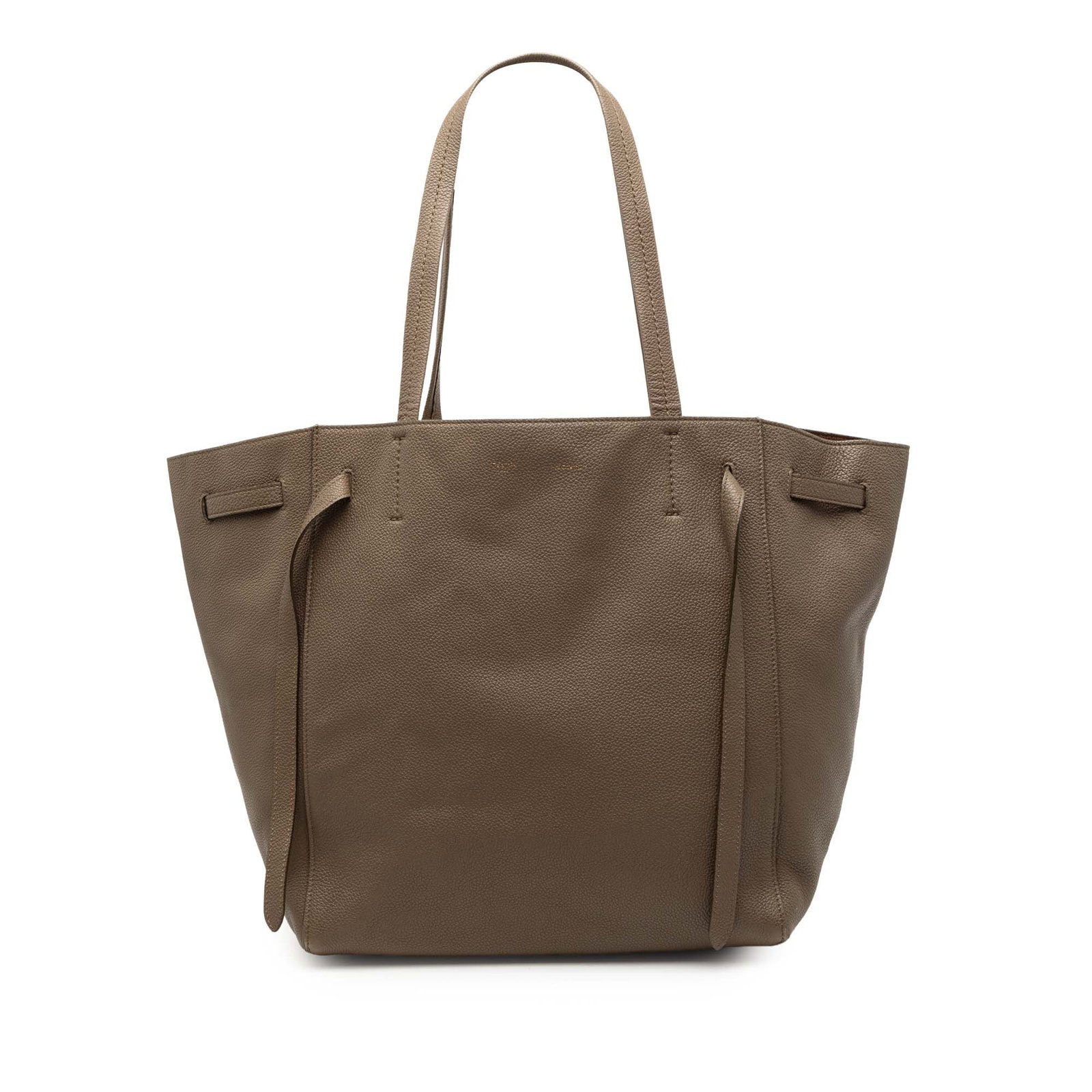 Celine Phantom Cabas Small Brown Leather Tote Bag: Celine Phantom Cabas Small Brown Leather Tote Bag This Celine Small Leather Phantom Cabas Tote showcases a brown leather body with flat leather straps, an open top featuring a flat leather drawstring 