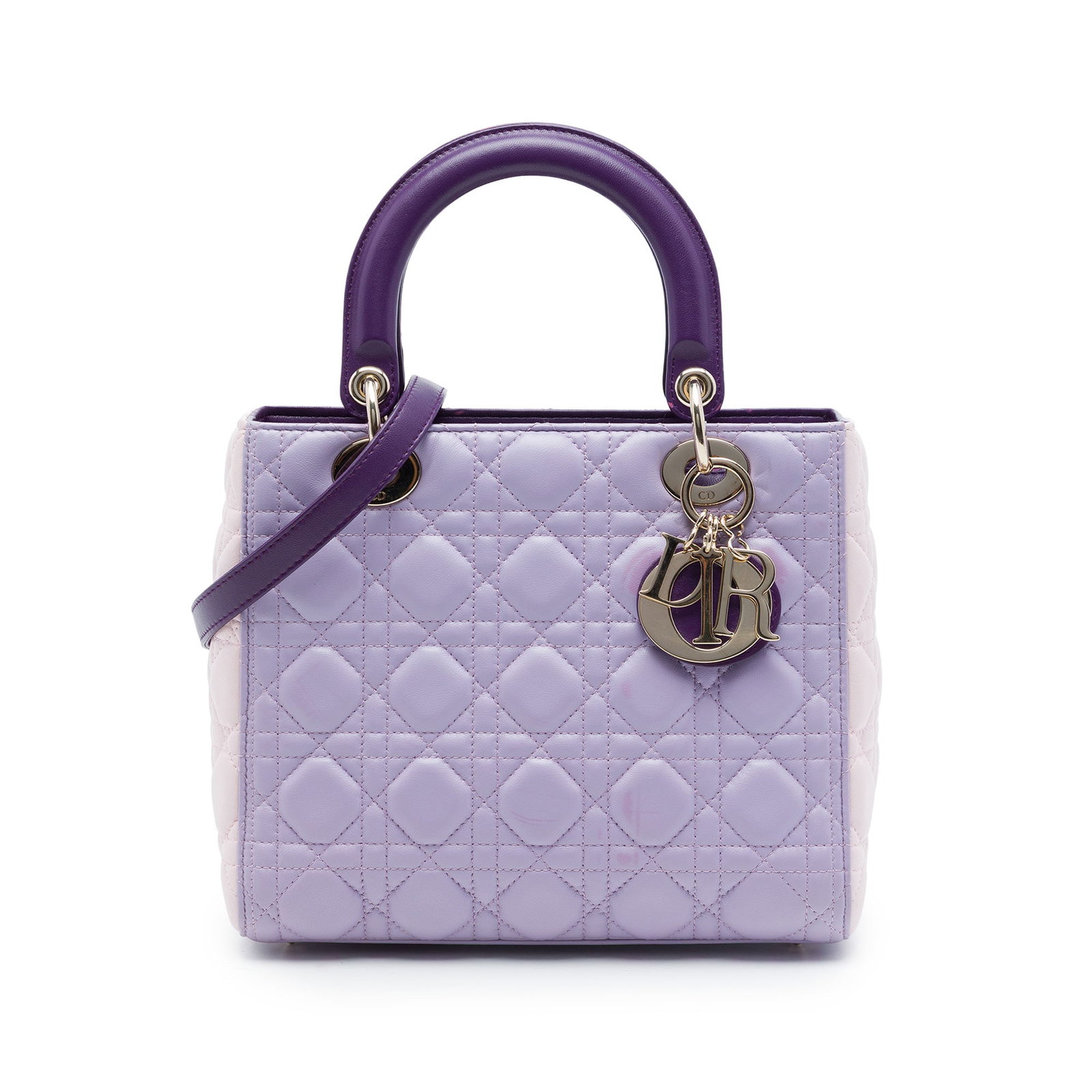 Dior Lady Dior Medium Tricolor Cannage Lambskin Handbag: Dior Lady Dior Medium Tricolor Cannage Lambskin Handbag Medium Lady Dior bag in tricolor lambskin leather with Cannage quilting. It features flat leather top handles, a detachable flat leather shoulde