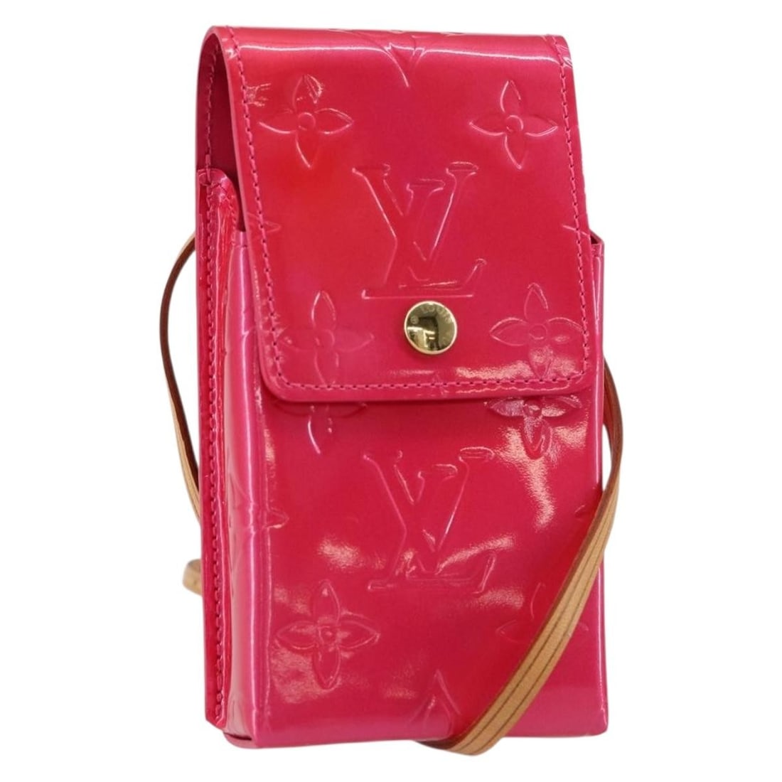 LOUIS VUITTON Monogram Vernis Fusha Pink Cigarette Case M91242 Auth: LOUIS VUITTON Monogram Vernis Fusha Pink Cigarette Case M91242 Auth Experience the elegance of this LOUIS VUITTON Monogram Vernis Cigarette Case, designed in a striking Fusha pink patent leather. This