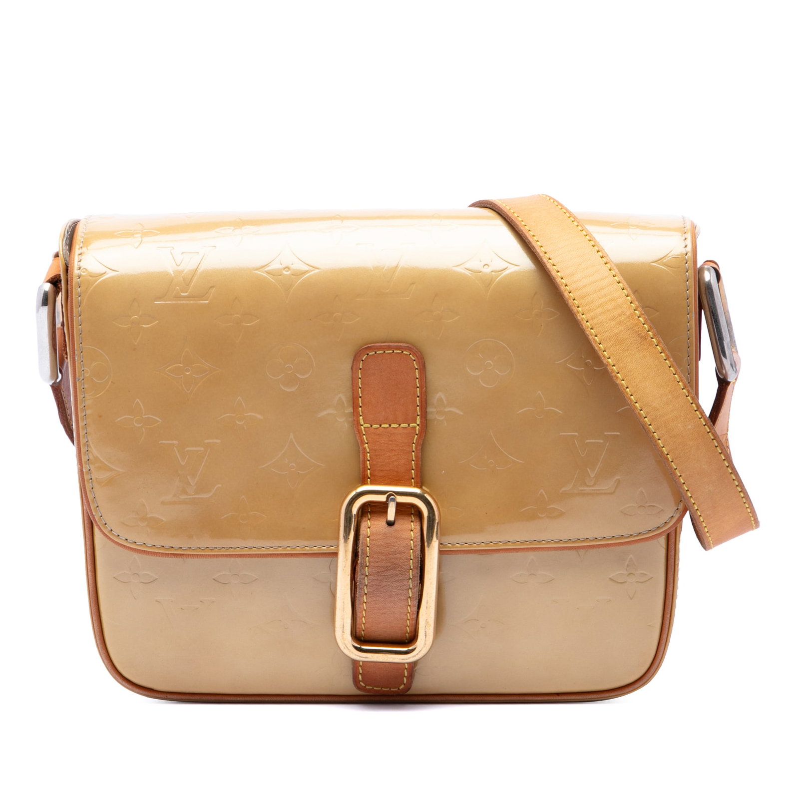 Louis Vuitton Christie GM Monogram Vernis leather shoulder bag: Louis Vuitton Christie GM Monogram Vernis leather shoulder bag Louis Vuitton Monogram Vernis Christie GM shoulder bag crafted with a vernis leather body and a flat vachetta leather strap. The design i