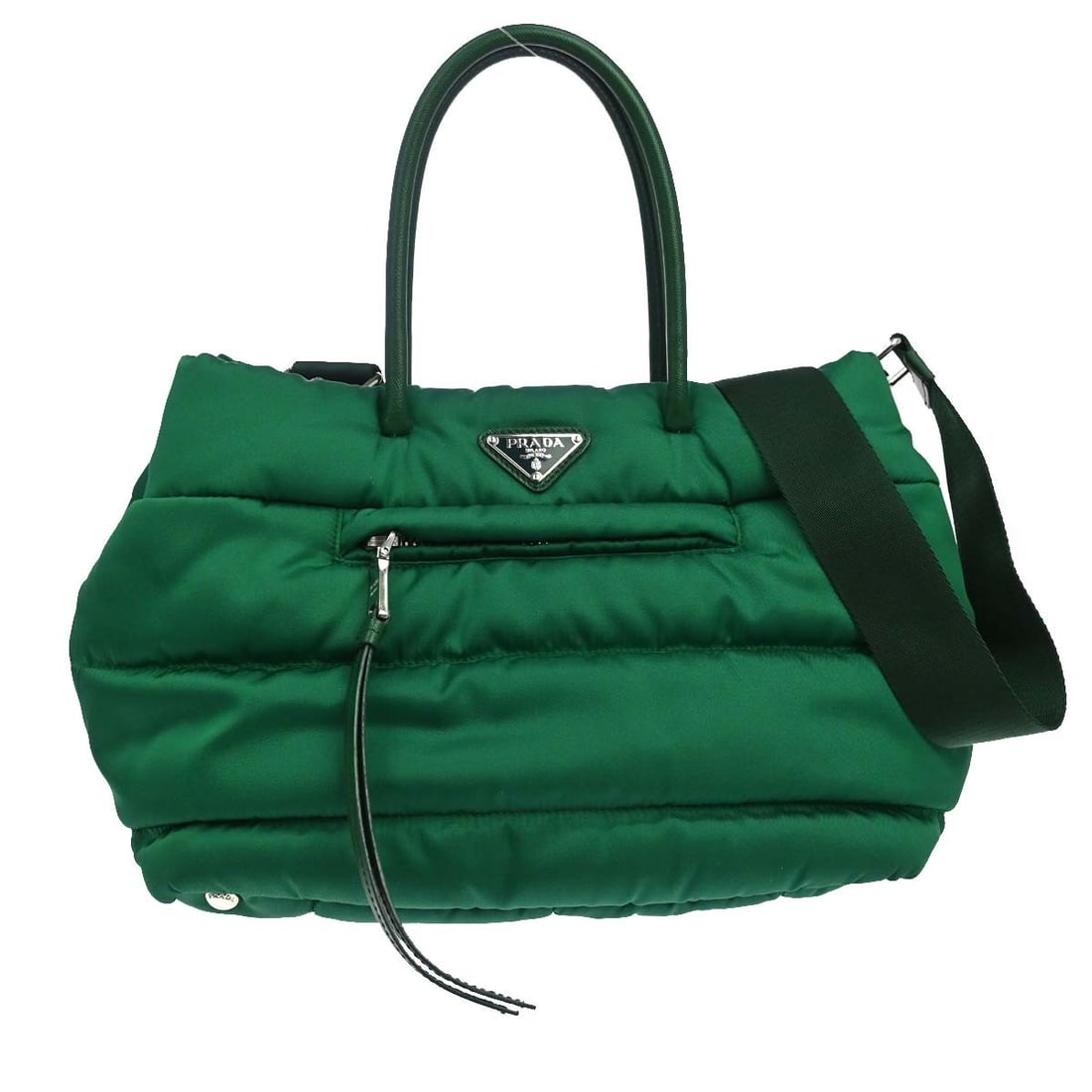 PRADA 2way Green Handbag Leather Nylon with Shoulder Strap (1 of 12)