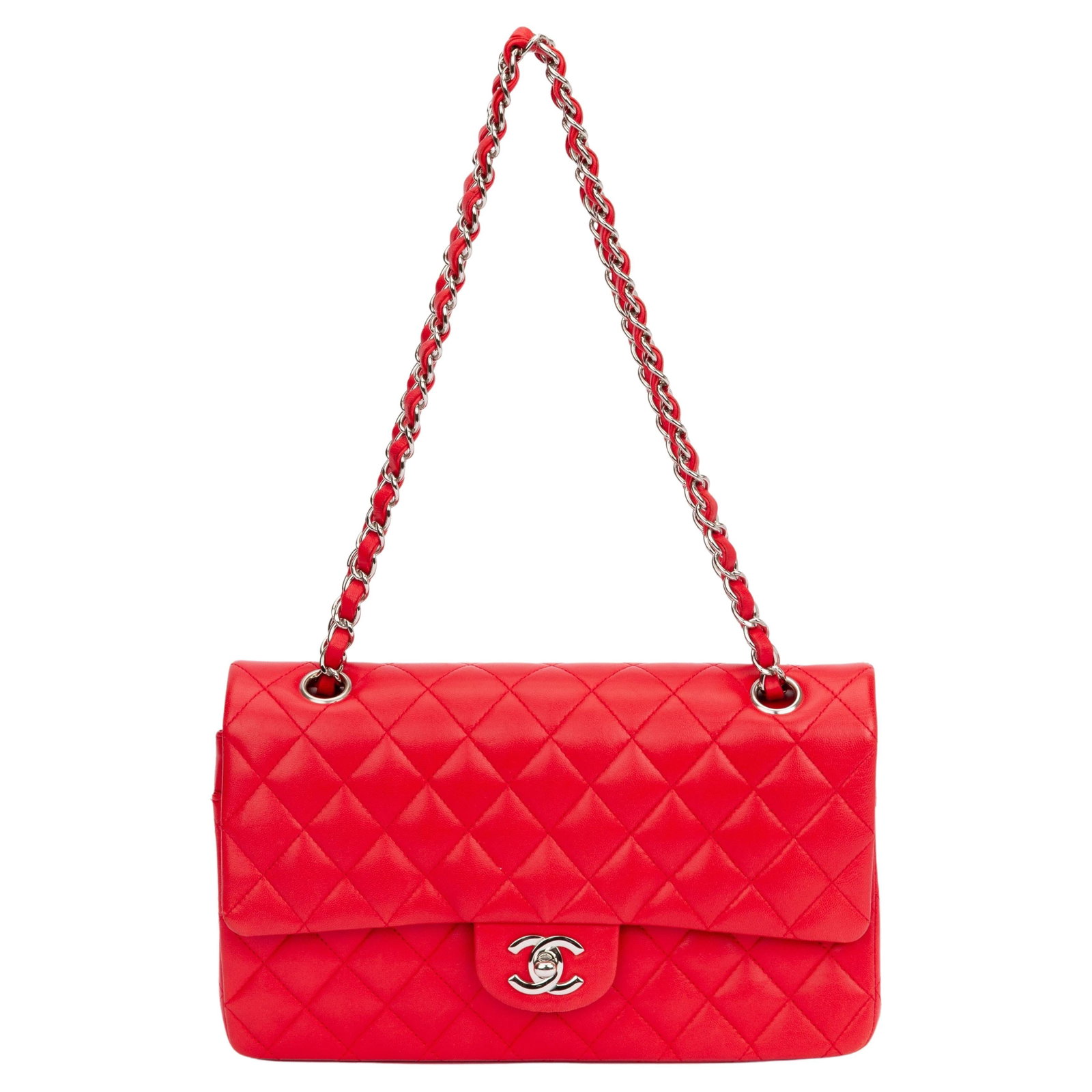 Chanel Bright Red Lambskin 10 Double Flap Bag with Silver Hardware (1 of 10)