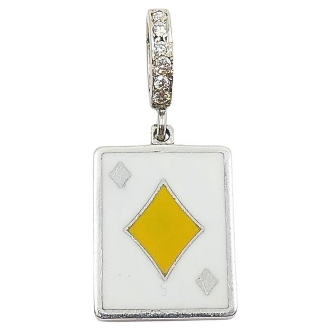 Vintage Playing Card Charm 12k Gold Enamel Diamond Pave Bail (1 of 5)