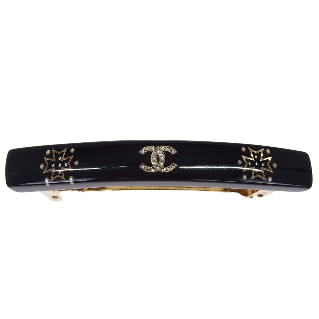 Chanel Black Acrylic Barrette with Rhinestone and Pearl 09A (1 of 5)