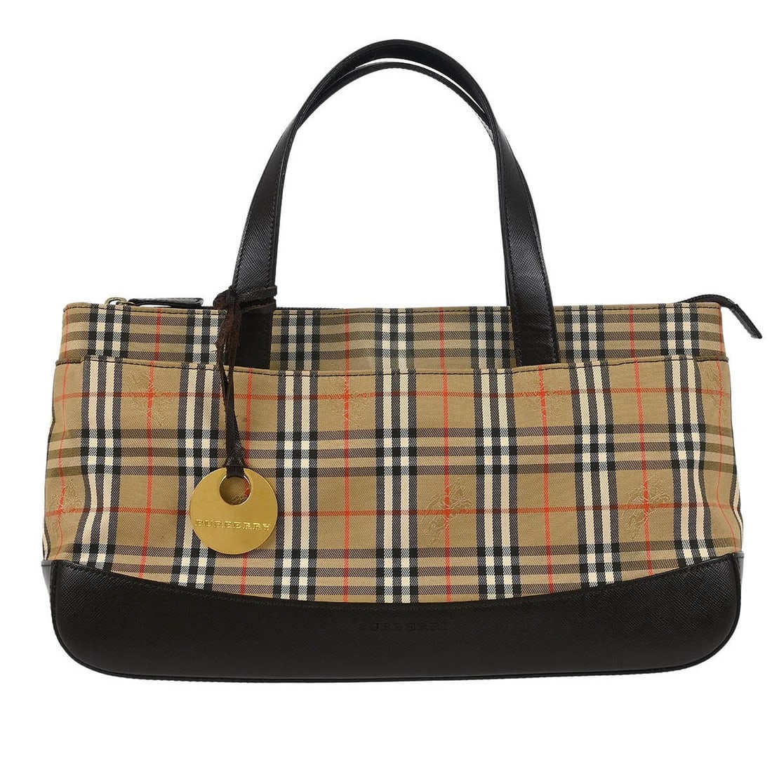 Burberry House Check Canvas Tote Bag Beige Brown Leather Trim: Burberry House Check Canvas Tote Bag Beige Brown Leather Trim Burberry beige canvas house check tote handbag in medium size, designed for casual wear. It features double leather handles, a nylon linin