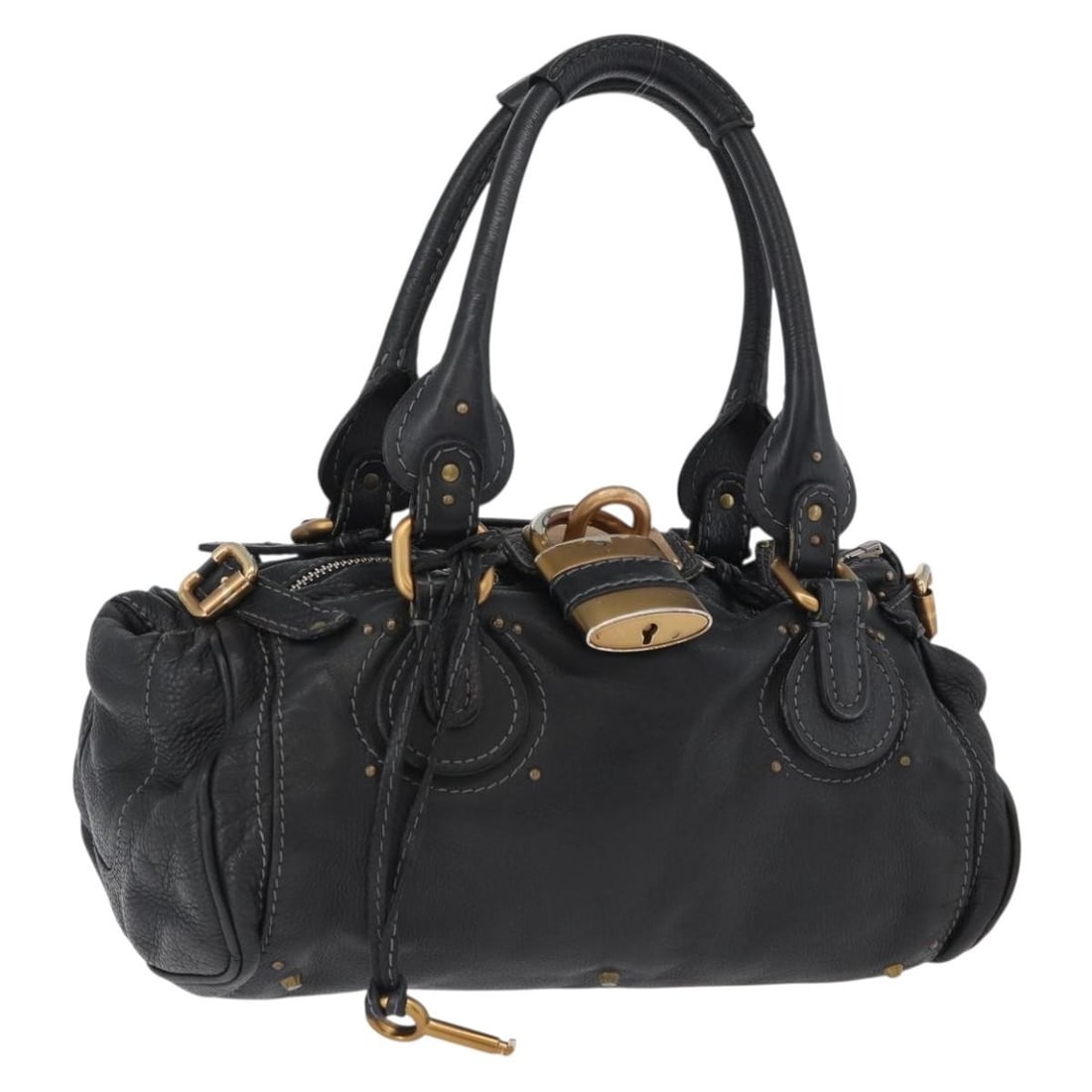 Chloe Paddington Leather Handbag Black with Gold Silver Tone Dust Bag: Chloe Paddington Leather Handbag Black with Gold Silver Tone Dust Bag Chloe Paddington handbag in black leather with gold- and silver-tone accents. Made in Italy, this women's handbag includes a dust 