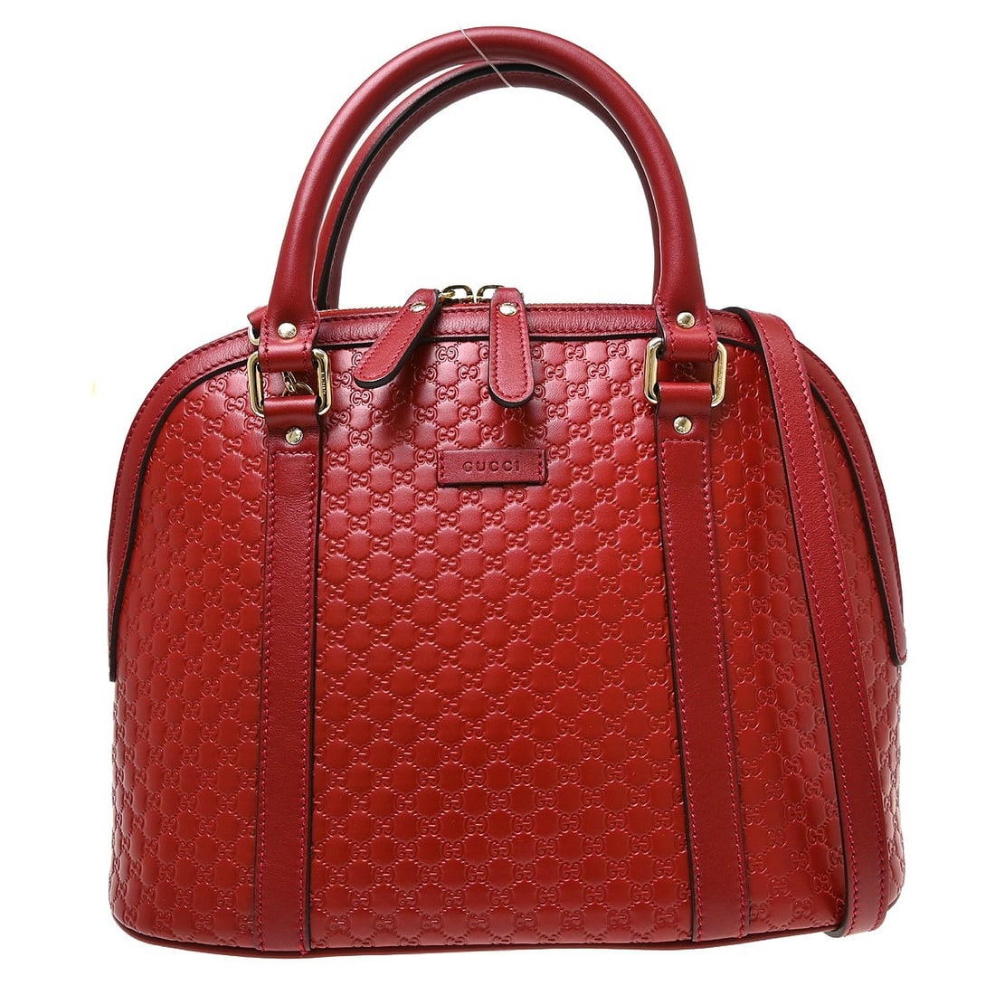 Gucci GG Small Red 2way Top Handle Bag with Strap: Gucci GG Small Red 2way Top Handle Bag with Strap Vintage Gucci GG 2-way handbag in red with a zip closure, designed with top handles and a removable shoulder strap for versatile carry. The bag featur