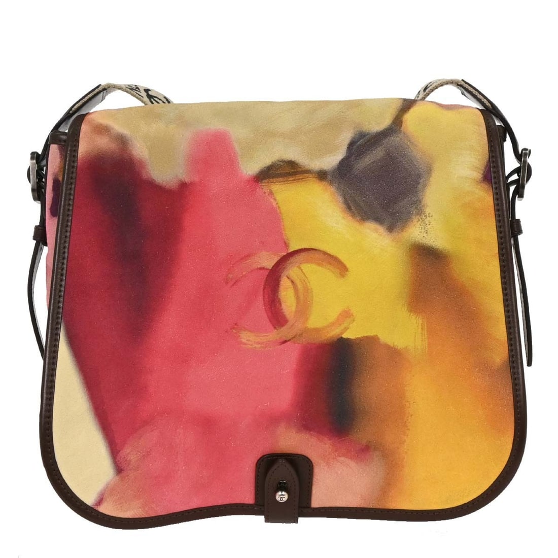 CHANEL Flower Power Shoulder Bag Pink Suede Leather Medium: CHANEL Flower Power Shoulder Bag Pink Suede Leather Medium Chanel Flower Power messenger bag in pink multicolor suede and leather with canvas lining. This medium shoulder bag features logo accents, an