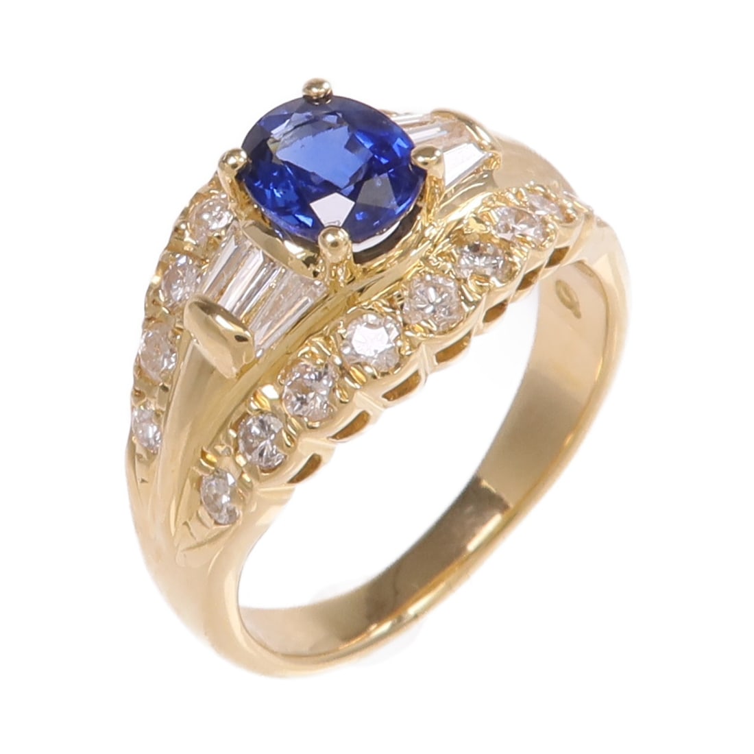 18K Yellow Gold Sapphire Diamond Ring Size 5.75 (1 of 9)