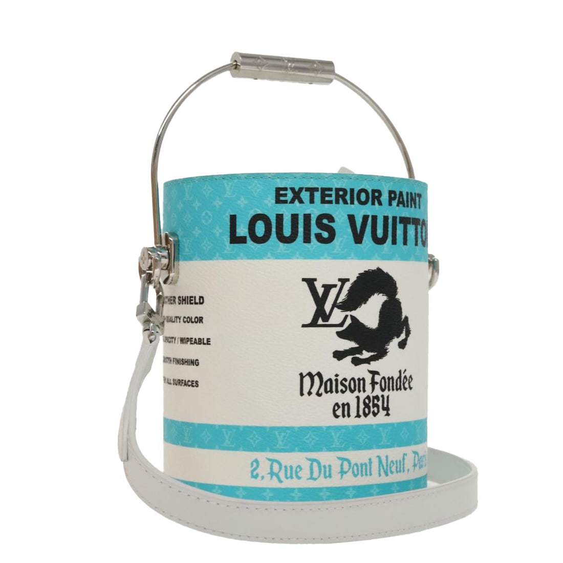 Louis Vuitton M81597 Monogram Blue 2way PVC Leather Handbag: Louis Vuitton M81597 Monogram Blue 2way PVC Leather Handbag Louis Vuitton Monogram Painted Can handbag in blue PVC leather and Monogram canvas. This 2-way women's bag is made in Italy and includes a d