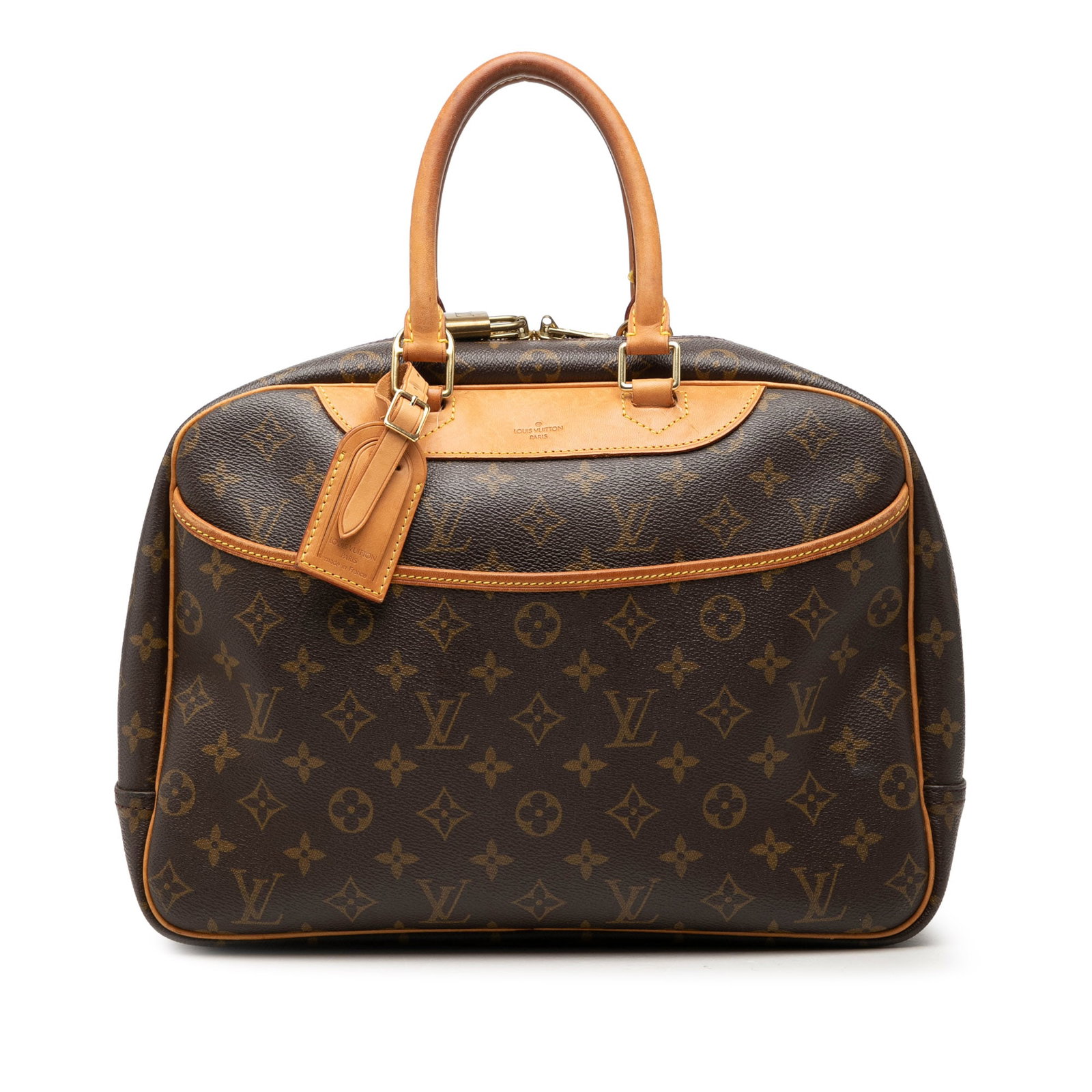Louis Vuitton Deauville Monogram Canvas Handbag Brown: Louis Vuitton Deauville Monogram Canvas Handbag Brown Louis Vuitton Monogram Deauville bag crafted with a monogram canvas body and vachetta leather trim. It features rolled vachetta leather handles, a