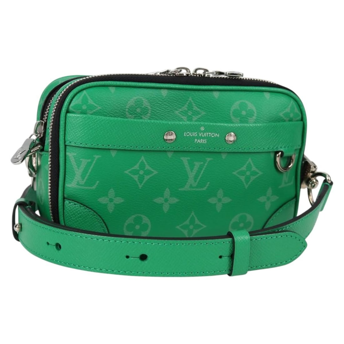 Louis Vuitton Alpha Wearable Wallet Taiga Leather Shoulder Bag M30997: Louis Vuitton Alpha Wearable Wallet Taiga Leather Shoulder Bag M30997 Louis Vuitton Taiga Lama Alpha Wearable Wallet in green Taiga leather, presented as a shoulder bag. It includes a dust bag and sho