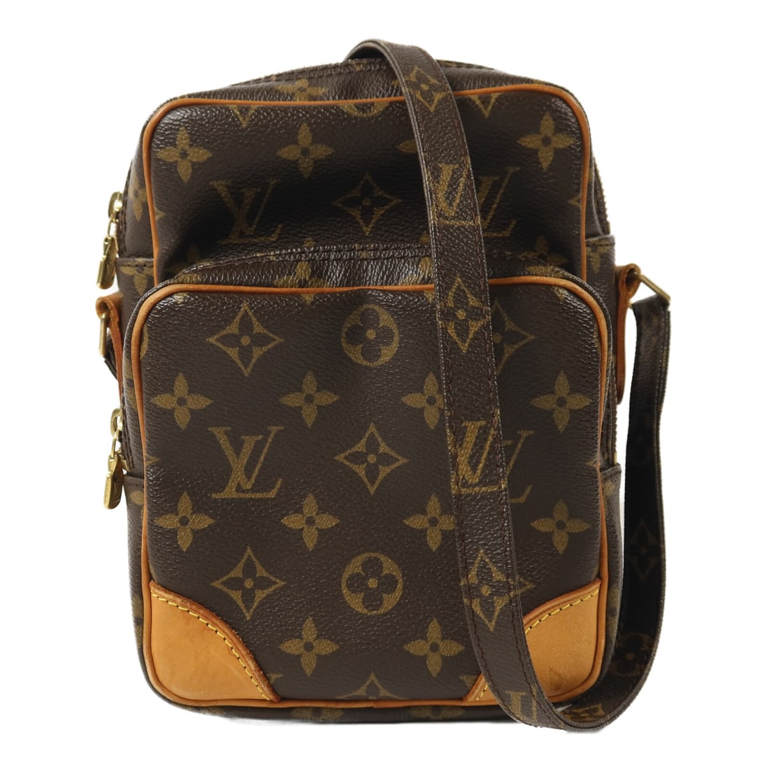 Louis Vuitton Amazon M45236 Monogram Shoulder Bag Brown GHW: Louis Vuitton Amazon M45236 Monogram Shoulder Bag Brown GHW Louis Vuitton Amazon shoulder bag in brown Monogram PVC coated canvas. This unisex shoulder bag features a compact crossbody-style silhouett