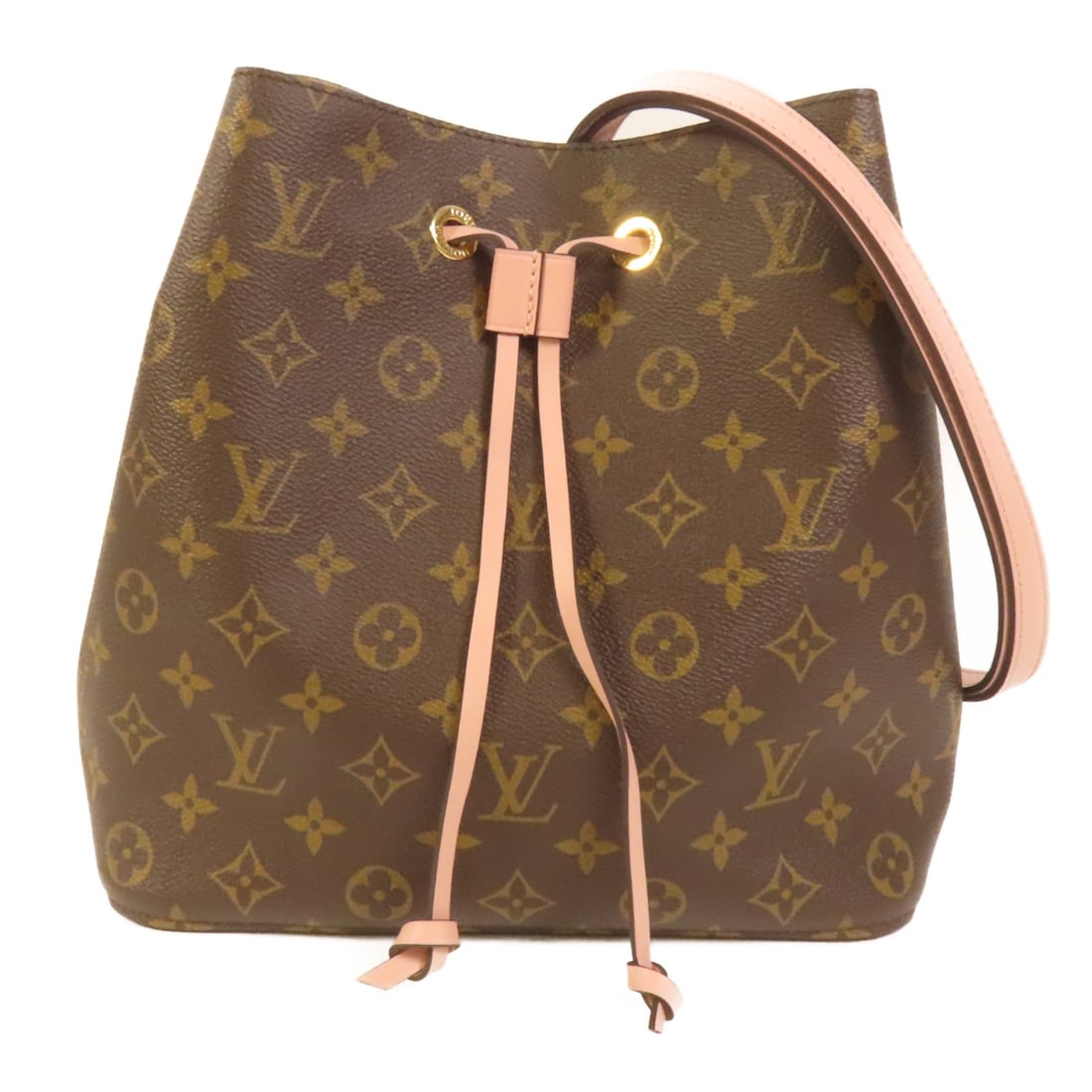 Louis Vuitton Neo Noe M44022 Monogram Shoulder Bag Brown Pink: Louis Vuitton Neo Noe M44022 Monogram Shoulder Bag Brown Pink Louis Vuitton Neo Noe 2-way shoulder bag in Monogram PVC coated canvas with a brown and pink colorway. This women's bag features a shoulde