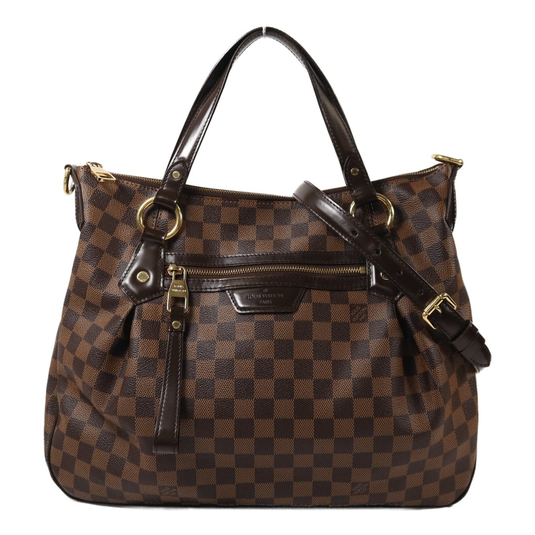 Louis Vuitton Evora MM N41131 Damier Brown 2way Shoulder Bag: Louis Vuitton Evora MM N41131 Damier Brown 2way Shoulder Bag Louis Vuitton Evora MM 2 Way Shoulder Handbag in Damier and PVC coated canvas, presented in Ebene x Brown. This women's bag features a 2-wa