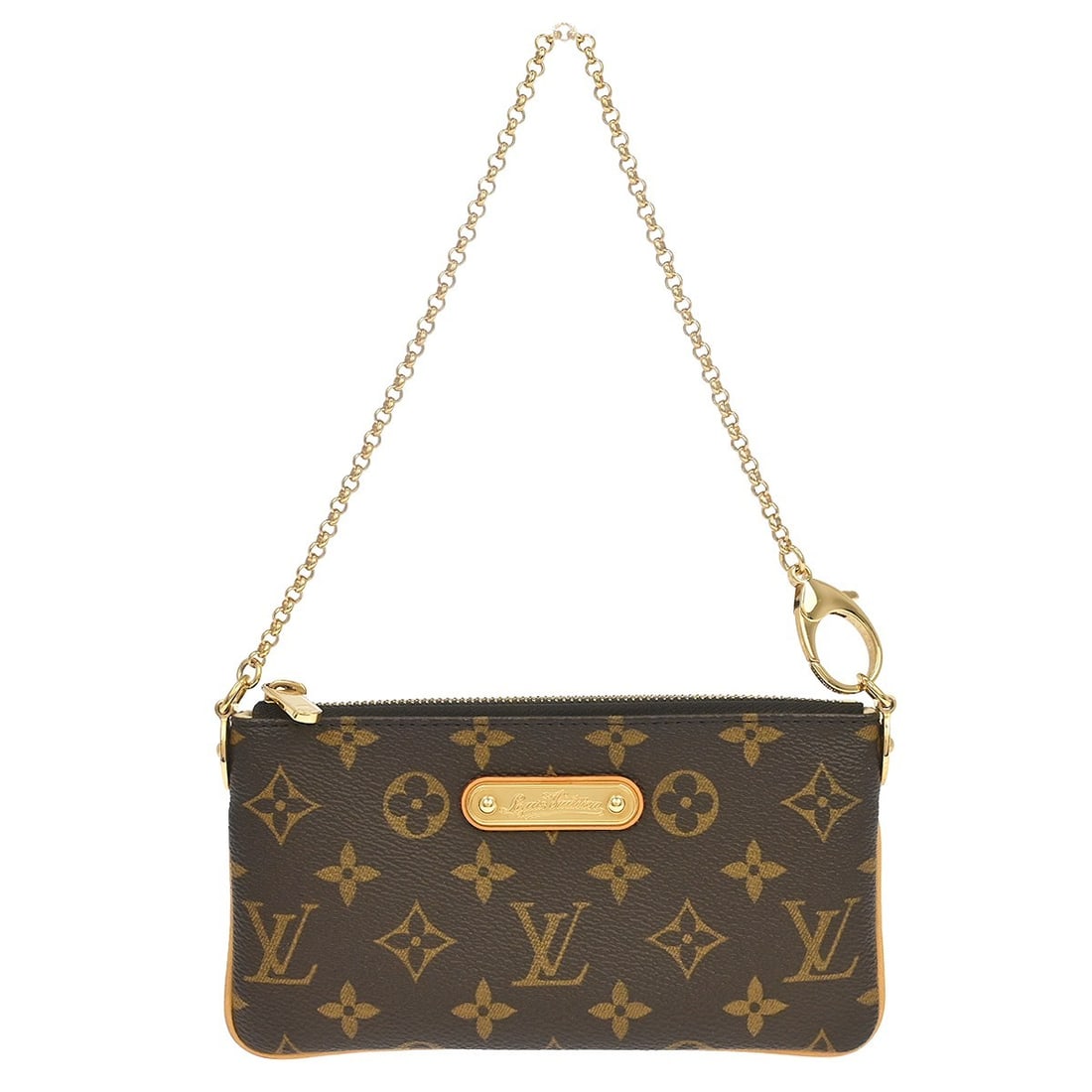Louis Vuitton Pochette Milla MM Monogram Mini Top Handle Bag M60094: Louis Vuitton Pochette Milla MM Monogram Mini Top Handle Bag M60094 Louis Vuitton Pochette Milla MM handbag in brown Monogram canvas and leather with a top handle and zipper closure. This mini handbag