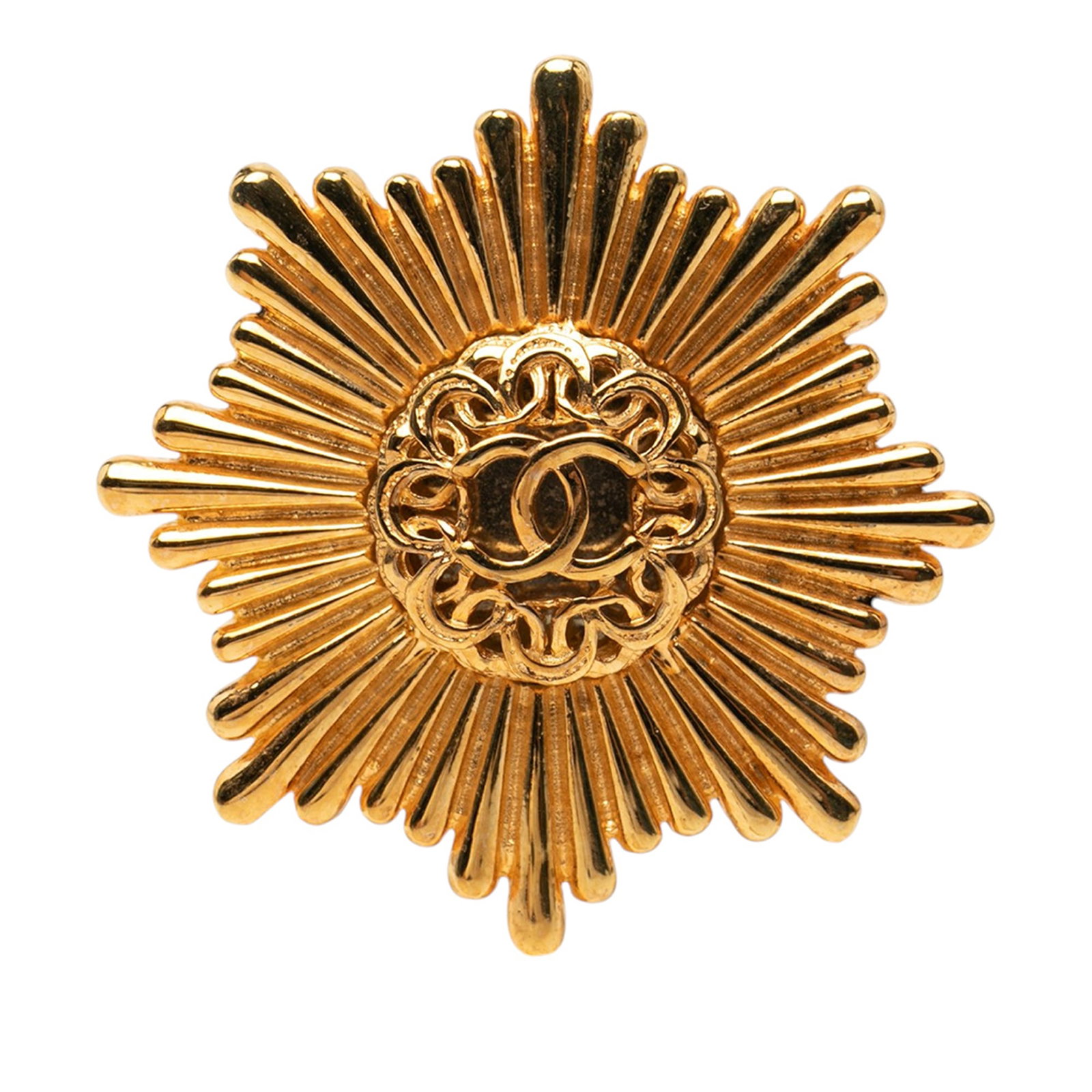 Chanel CC Starburst Brooch Gold Tone Metal (1 of 4)