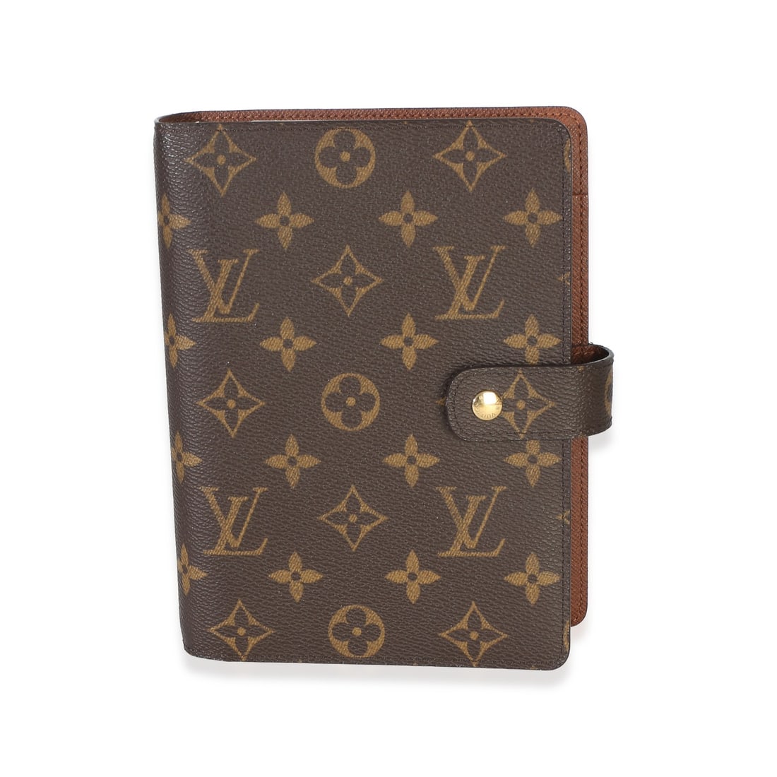 Louis Vuitton small snap planner cover in monogram coated canvas: Louis Vuitton small snap planner cover in monogram coated canvas Pre-owned Louis Vuitton small ring agenda cover in Monogram coated canvas with a snap closure and leather lining. This unisex organizer