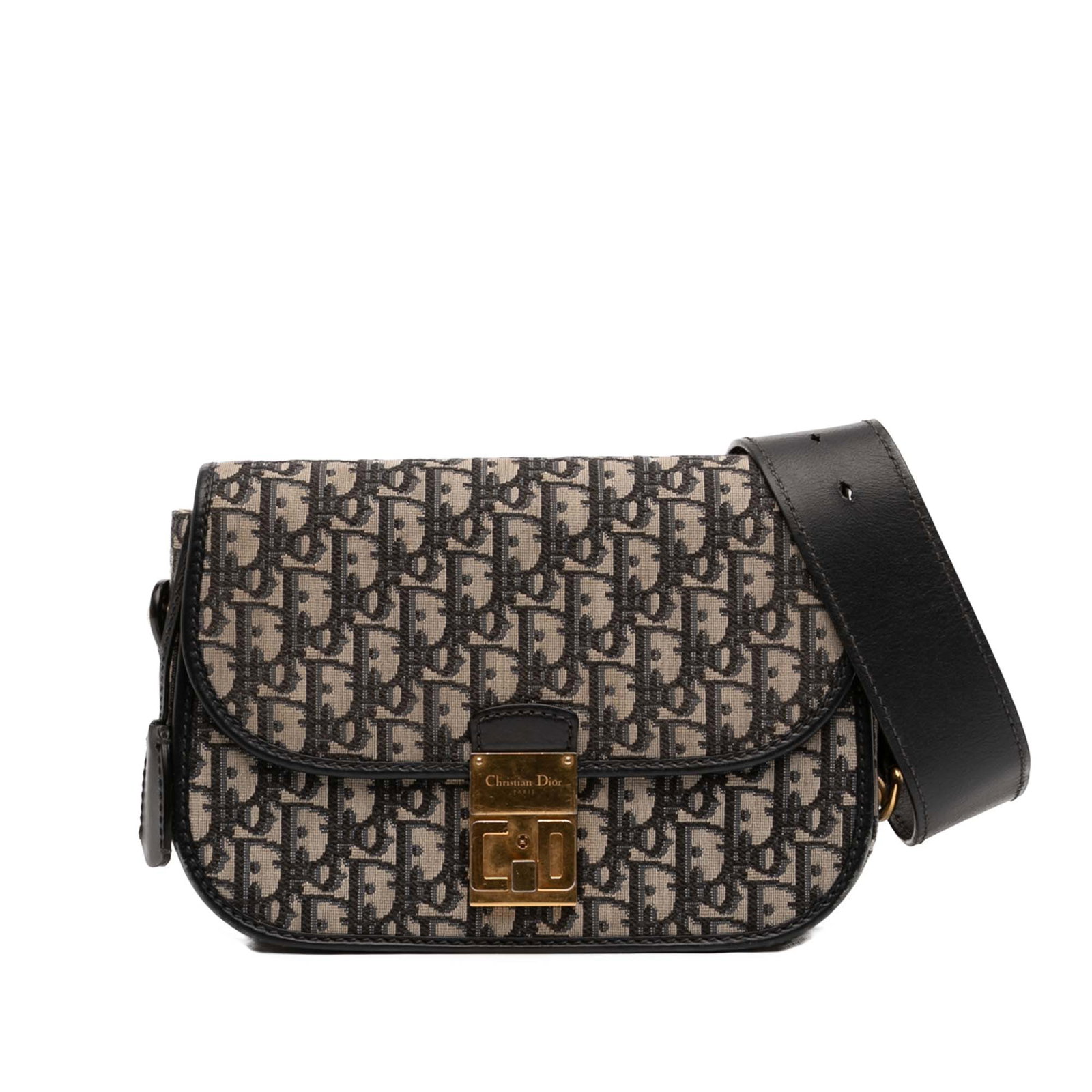 Dior blue canvas flap crossbody bag: Dior blue canvas flap crossbody bag This Dior Oblique Canvas Flap Crossbody bag showcases a blue canvas body with leather trim, featuring a detachable and adjustable flat leather strap for versatile c
