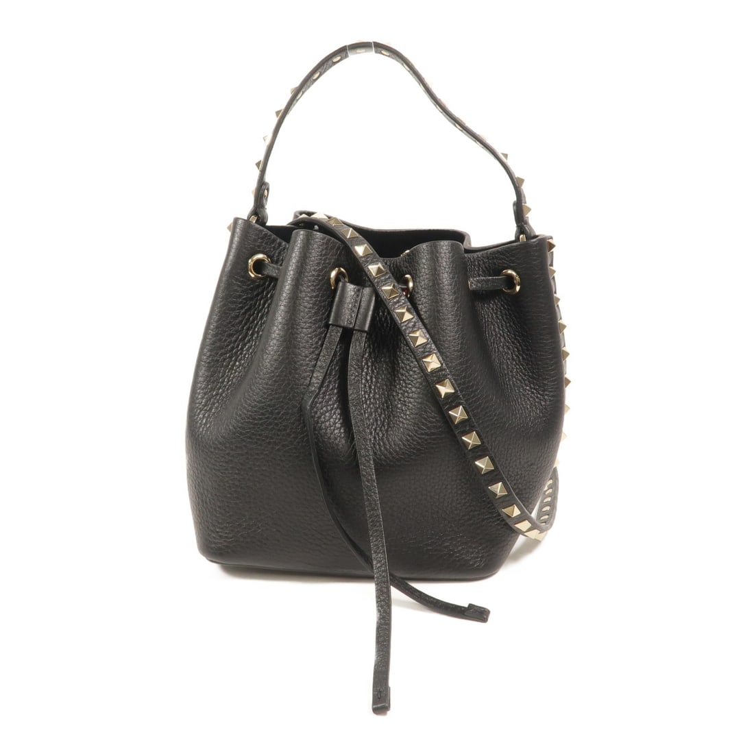 Valentino 4W2B0L31VSF calfskin bucket shoulder bag black: Valentino 4W2B0L31VSF calfskin bucket shoulder bag black Valentino bucket bag in black calfskin leather with a 2-way shoulder design. This women's bag includes a shoulder strap and is finished with GH