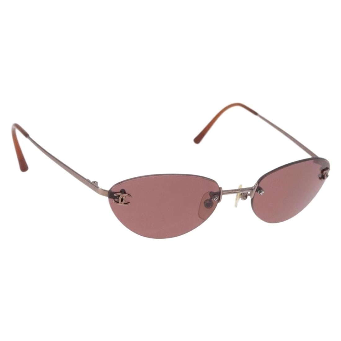 CHANEL CC Brown Metal Sunglasses with Case 195921V: CHANEL CC Brown Metal Sunglasses with Case 195921V Authentic CHANEL COCO Mark sunglasses in brown metal with a women's design and included sunglass case. Made in Italy, this pair shows reasonable wear