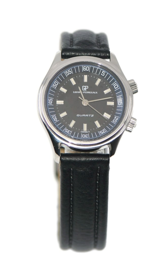 Girard Perregaux Quartz Stainless Steel 32mm Analog Watch: Girard Perregaux Quartz Stainless Steel 32mm Analog Watch Discover the elegance of this Girard Perregaux Stainless Steel Wristwatch, featuring a sleek black analog display. The watch is powered by a r