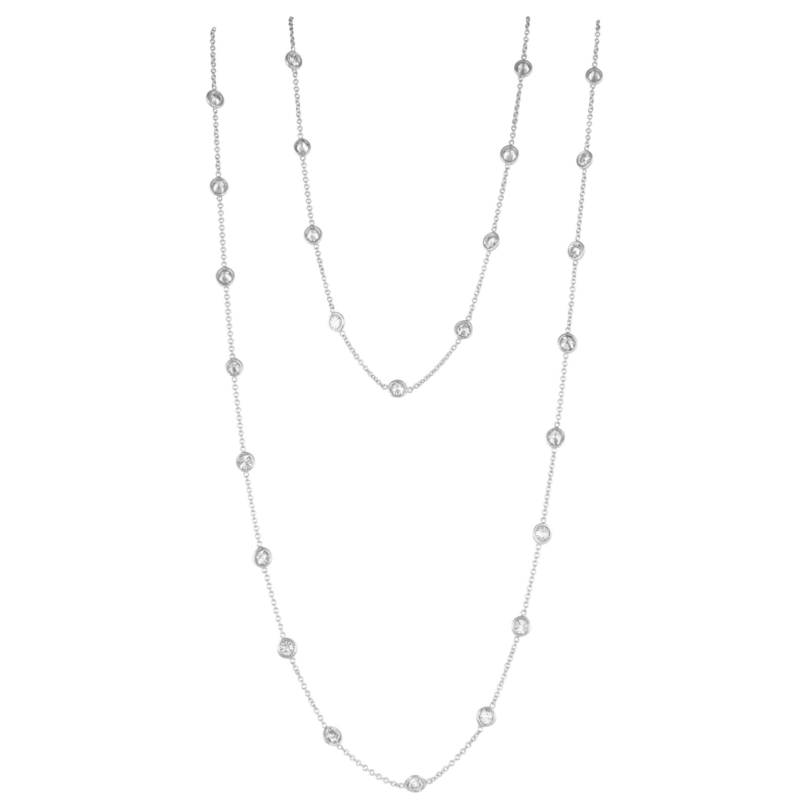 12.53ct Diamonds by the Yard Necklace 18k White Gold 36in: 12.53ct Diamonds by the Yard Necklace 18k White Gold 36in This stunning Diamonds by the Yard necklace features exquisite round brilliant diamonds totaling 12.53 carats, set in luxurious 18k white gold