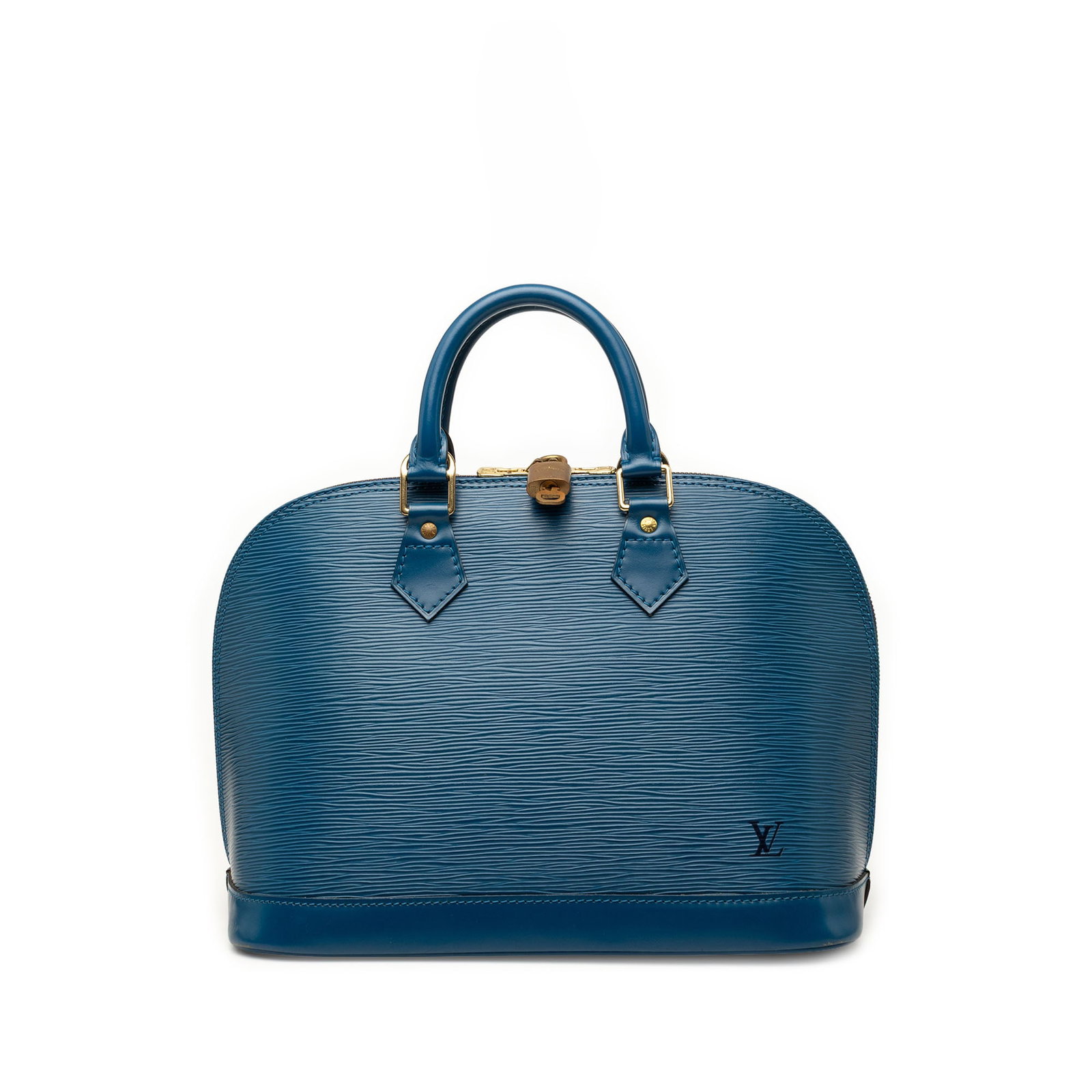 Louis Vuitton Alma PM Blue Epi Leather Handbag: Louis Vuitton Alma PM Blue Epi Leather Handbag Louis Vuitton Epi Alma PM bag made in France. It features an Epi leather body, rolled leather handles, a top zip closure, and an interior slip pocket. Th