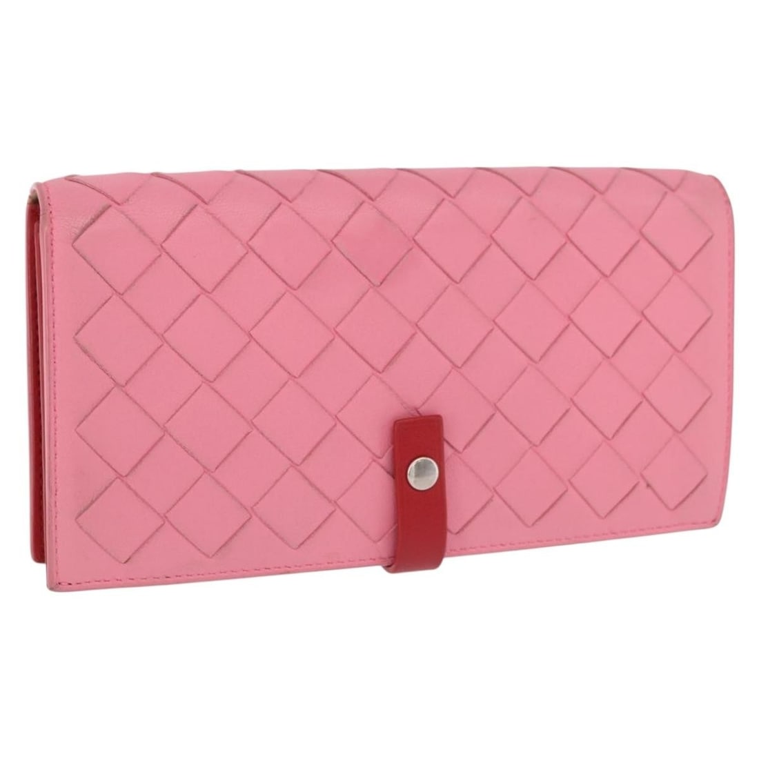 Bottega Veneta Intrecciato Pink Leather Long Wallet Italy: Bottega Veneta Intrecciato Pink Leather Long Wallet Italy Bottega Veneta Intrecciato long wallet in pink leather. Includes a dust bag and item box. Condition is AB, described as very good, with slight