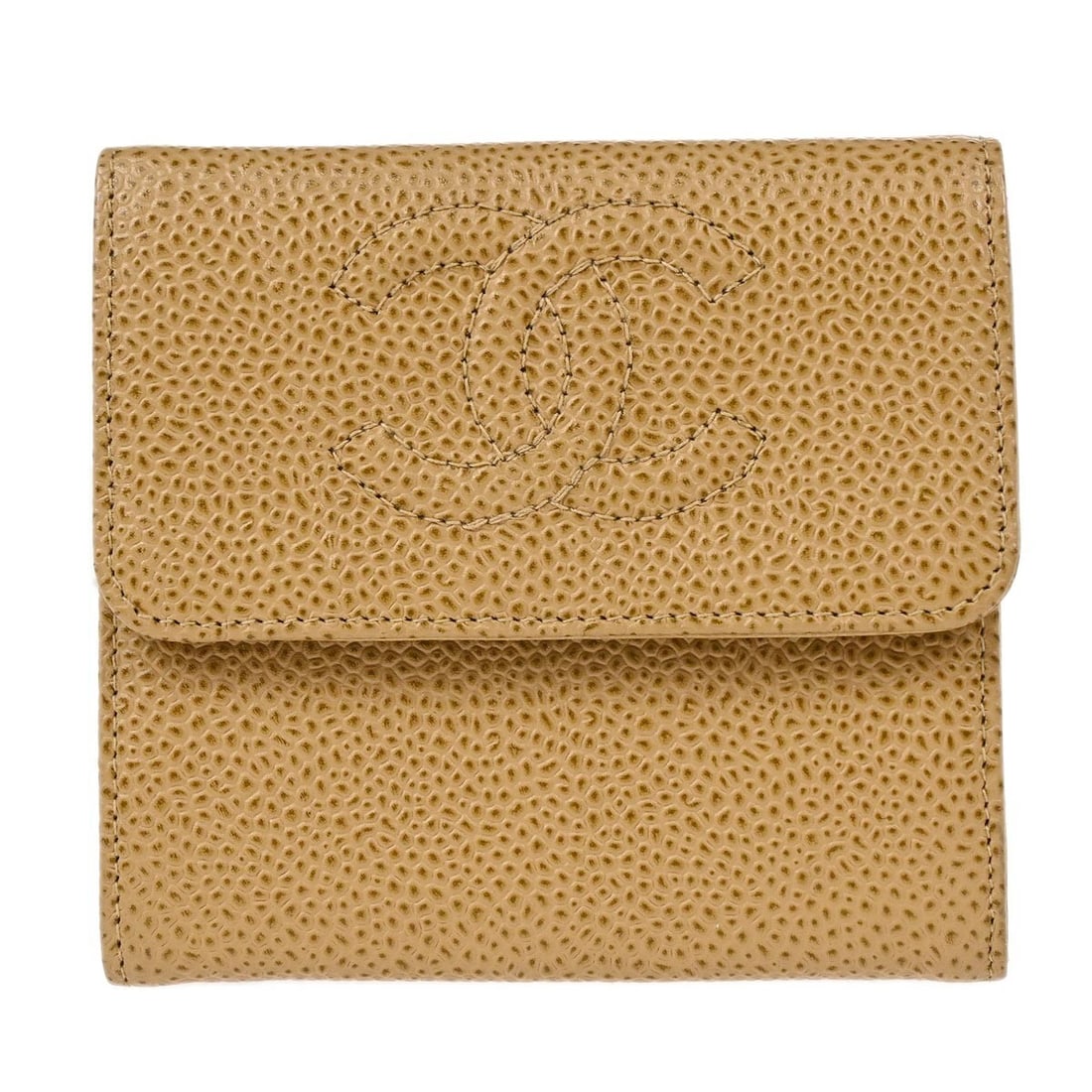 Vintage Chanel Caviar Leather Bifold Wallet Beige: Vintage Chanel Caviar Leather Bifold Wallet Beige This Chanel Vintage Timeless CC Bifold Wallet for women features beige leather construction with the iconic CC logo. It offers a compact design suitab