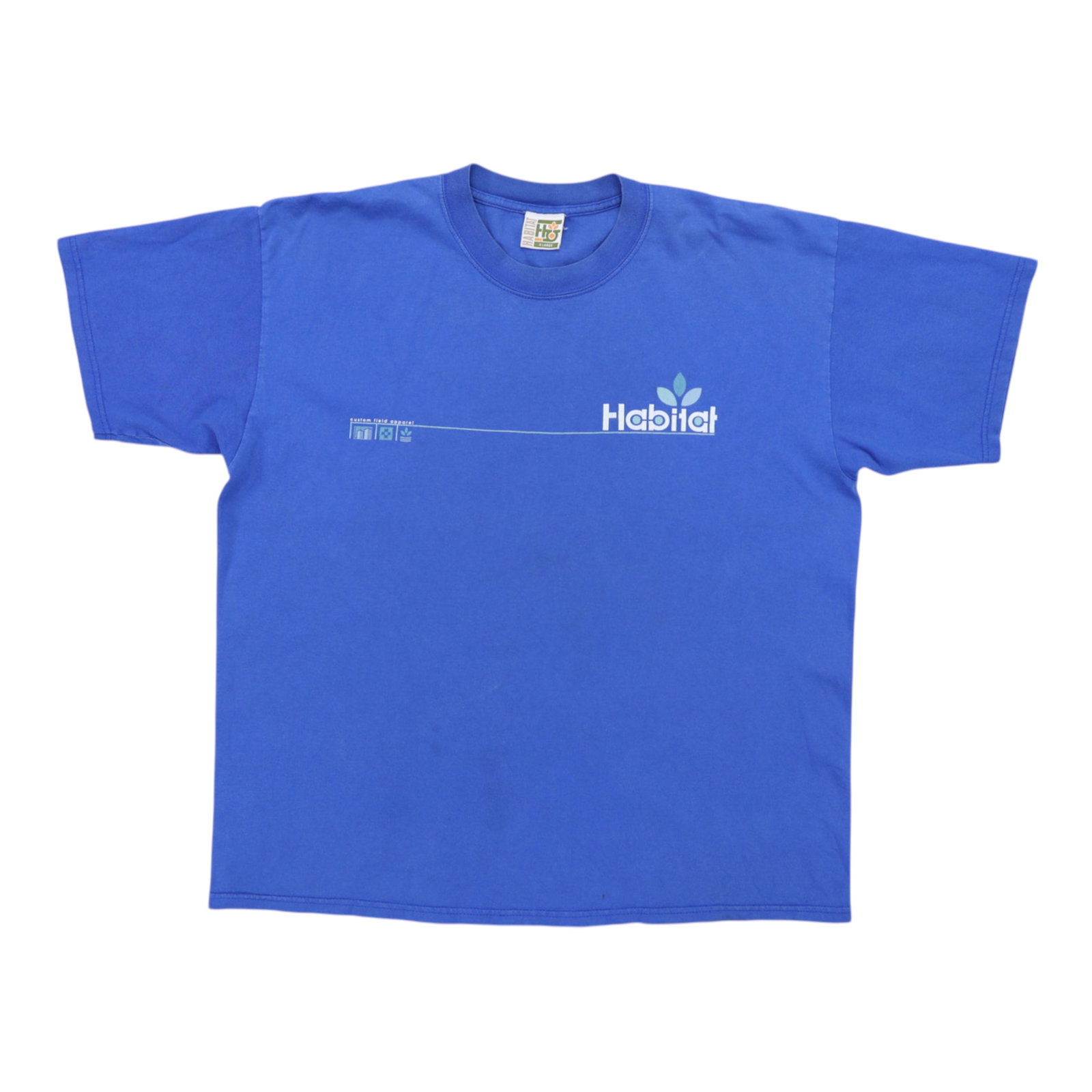 Blue Cotton XL Shirt by Habitat Skateboards 1990s Vintage: Blue Cotton XL Shirt by Habitat Skateboards 1990s Vintage Authentic vintage Habitat Skateboards shirt from the 1990s. This blue shirt is made from 100% cotton and features no back graphics. It is an o