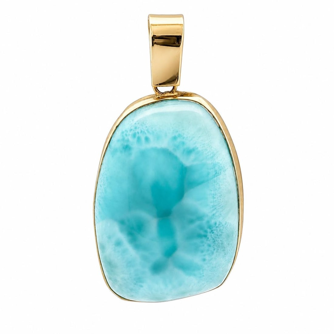Unbranded 14k Yellow Gold Larimar Cabochon Freeform Pendant (1 of 7)