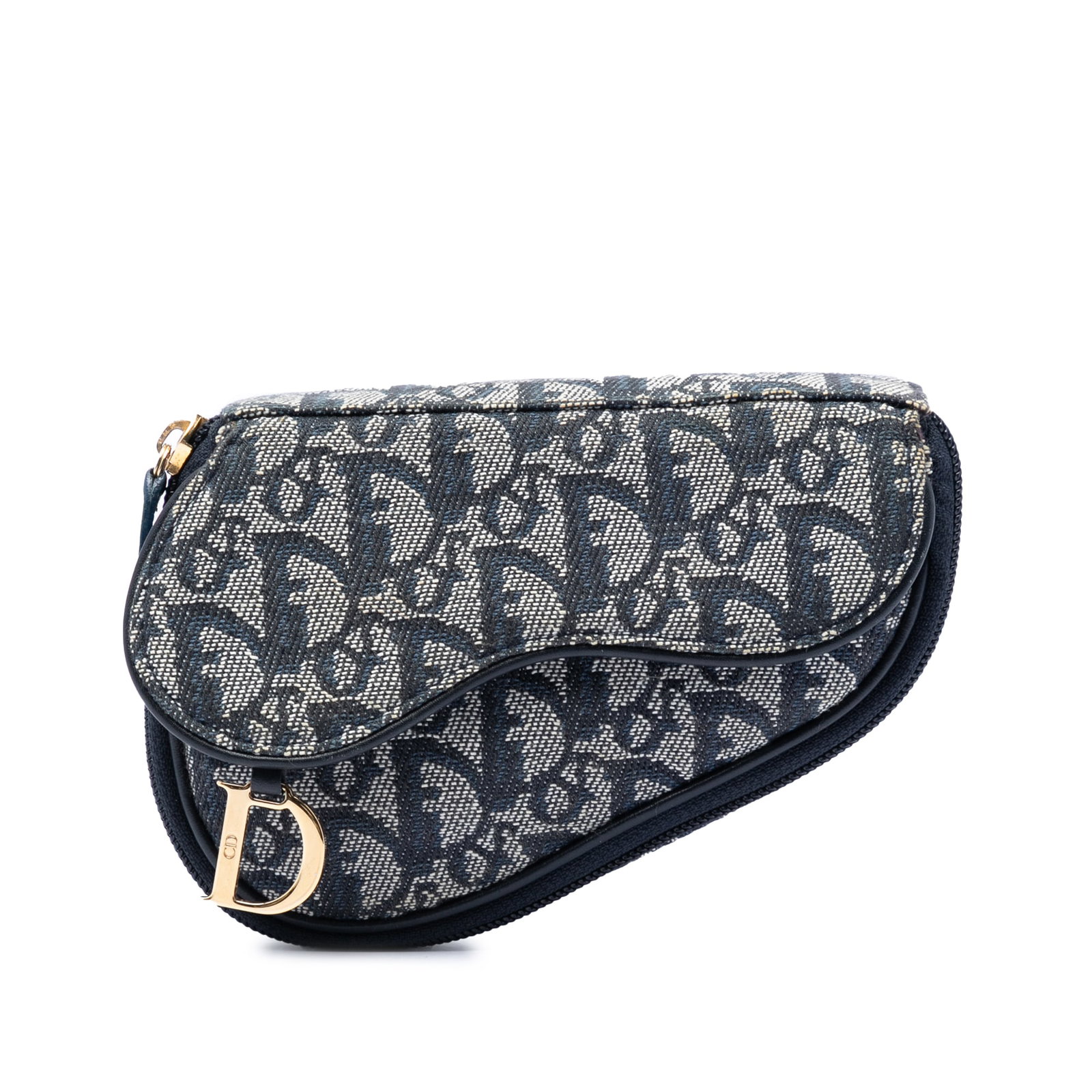 Dior Diorissimo Saddle Pouch Blue Canvas and Leather: Dior Diorissimo Saddle Pouch Blue Canvas and Leather This Diorissimo Canvas Saddle Pouch features a canvas body with leather trim, a front flap, and a zip-around closure. It is made in Spain and prese