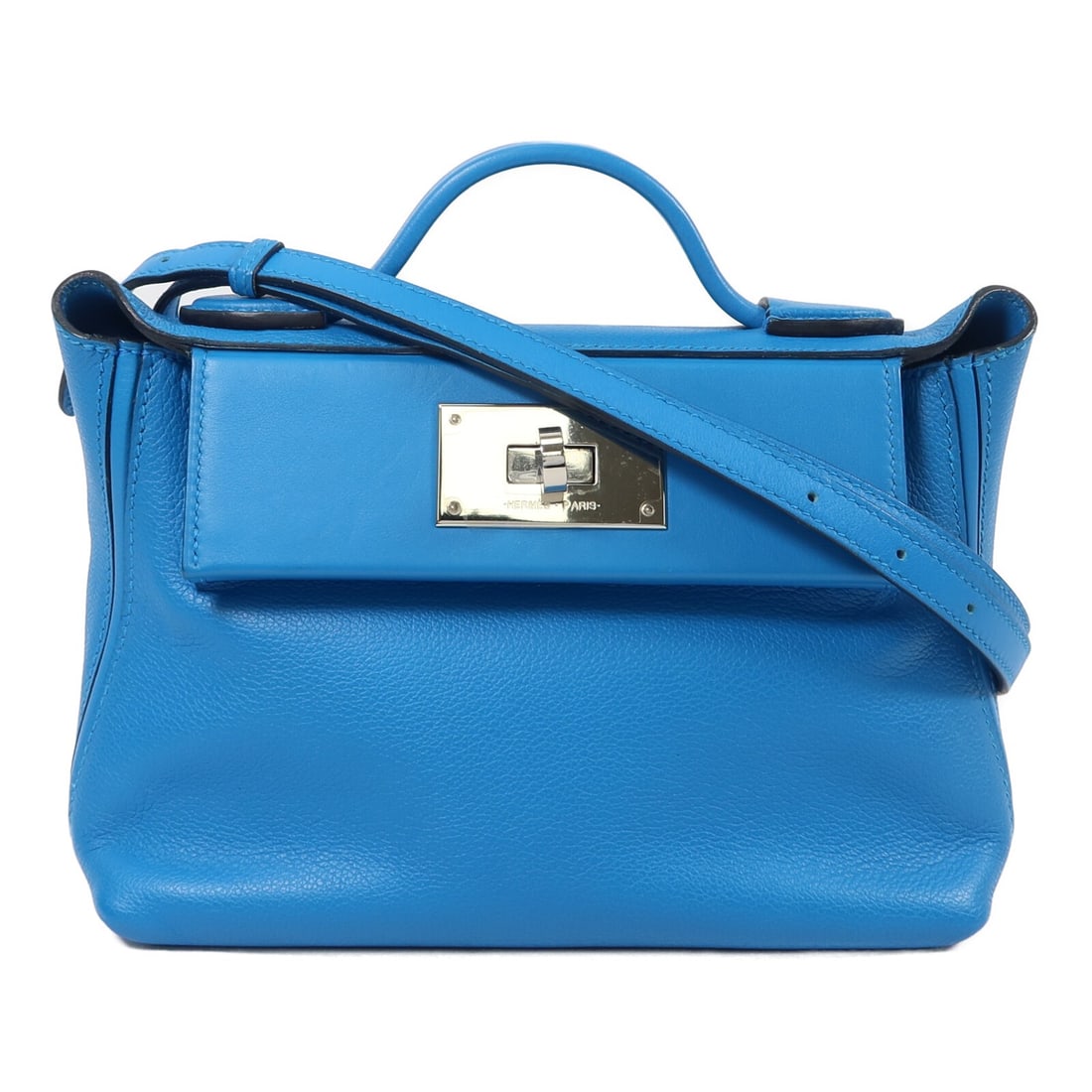 Hermes Mini 24 24 Evercolor Calfskin 2way Shoulder Bag Bleu Frida PHW (1 of 14)