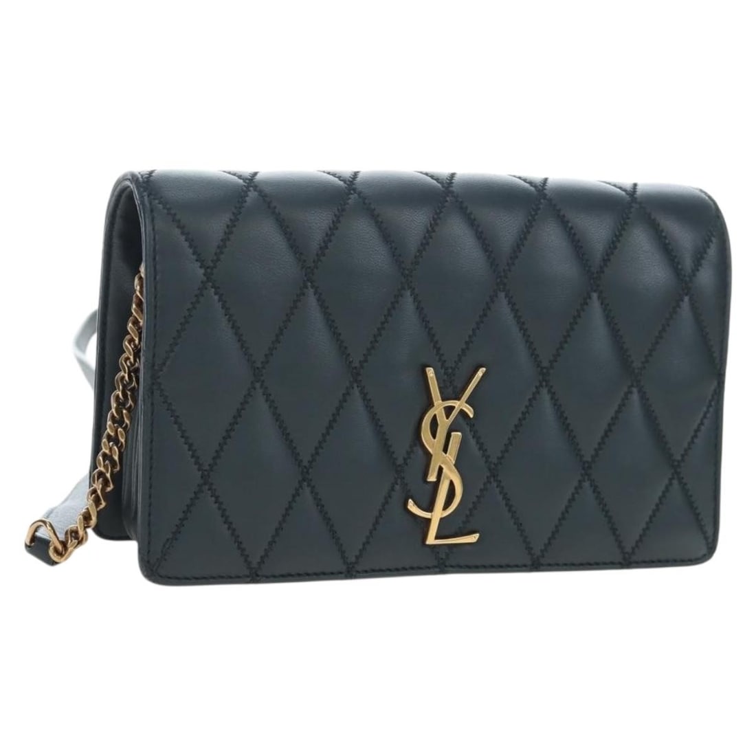 Saint Laurent Cassandra Angie Leather Shoulder Bag Navy Gold: Saint Laurent Cassandra Angie Leather Shoulder Bag Navy Gold Saint Laurent Cassandra Angie chain shoulder bag in navy leather with gold-tone accents. This women's shoulder bag is made in Italy and inc
