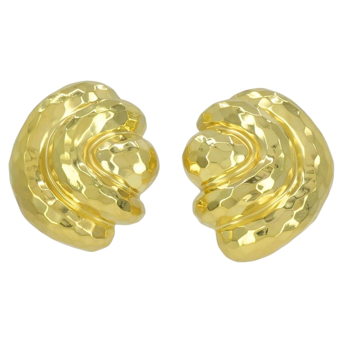Henry Dunay shell motif clip earrings in hammered 18k yellow gold pair (1 of 12)